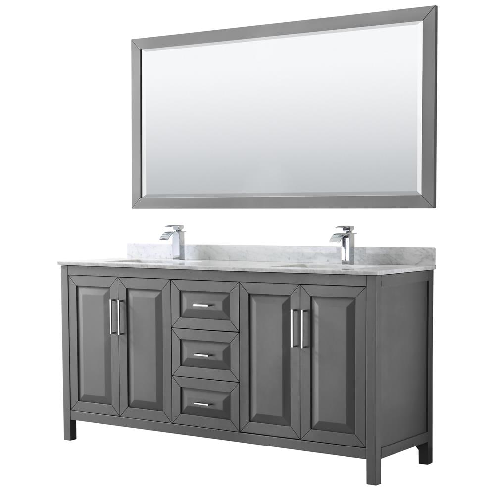 Wyndham Collection WCV252572DKGCMUNSM70 Daria 72-in Dark Gray Undermount Double sink Bathroom Vanity with White Carrara Marble Natural marble Top (Mirror Included)