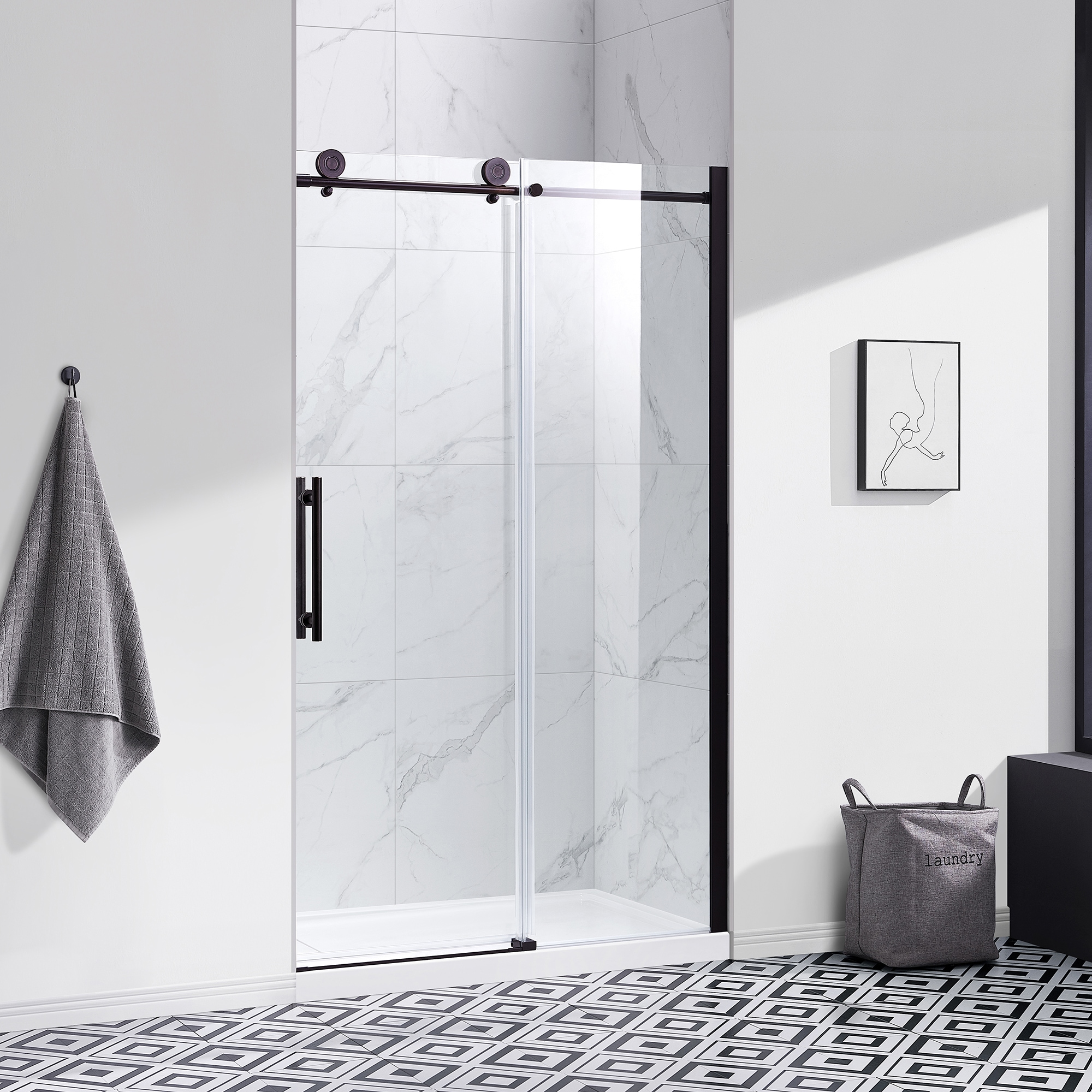 OVE Decors Canberra Oil-Rubbed Bronze 46-in to 48-in x 78.75-in Frameless  Sliding Soft Close Shower Door in the Shower Doors department at