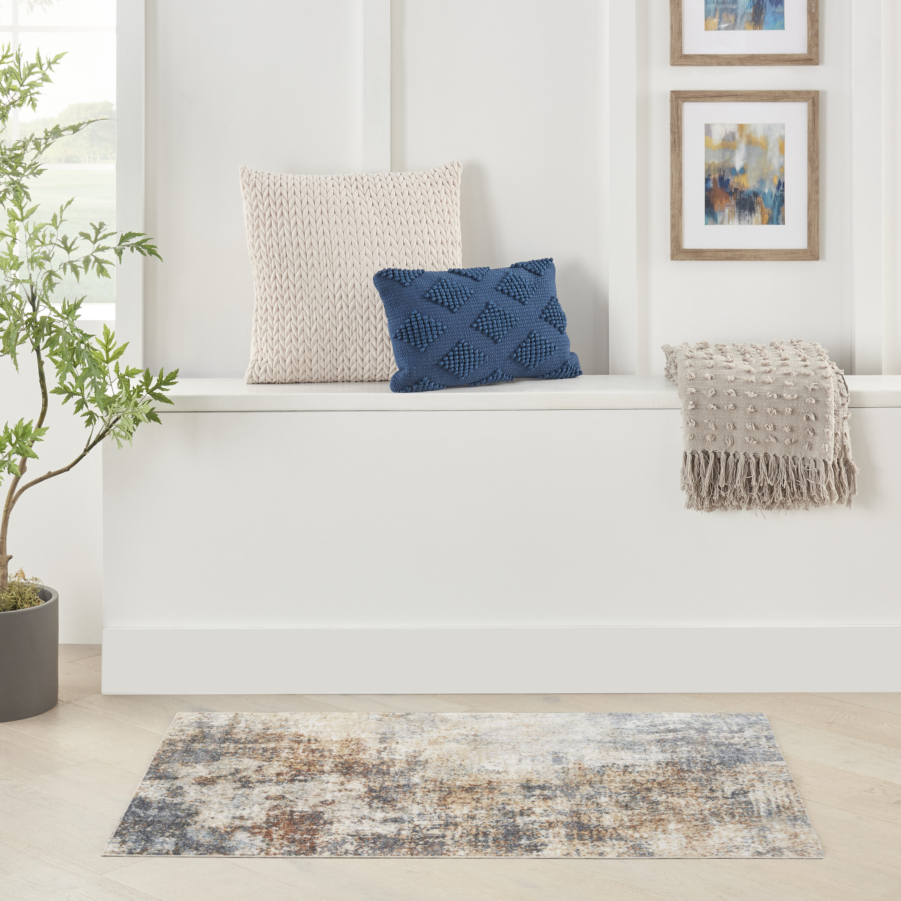 Nourison 099446121127 Astra Machine Washable 2 x 4 (ft) Loomed Polyester Multicolor Rectangular Indoor Abstract Mid-Century Modern Machine washable Area rug