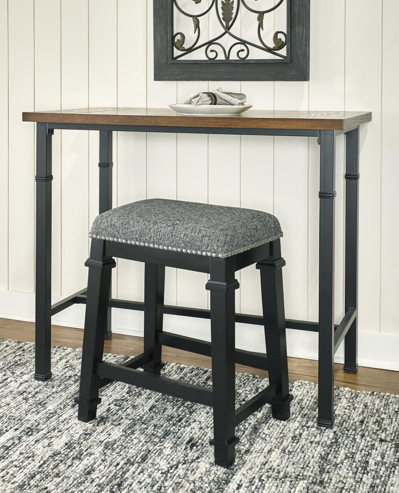 Kennedy Black Wood and Tweed Backless Counter Stool
