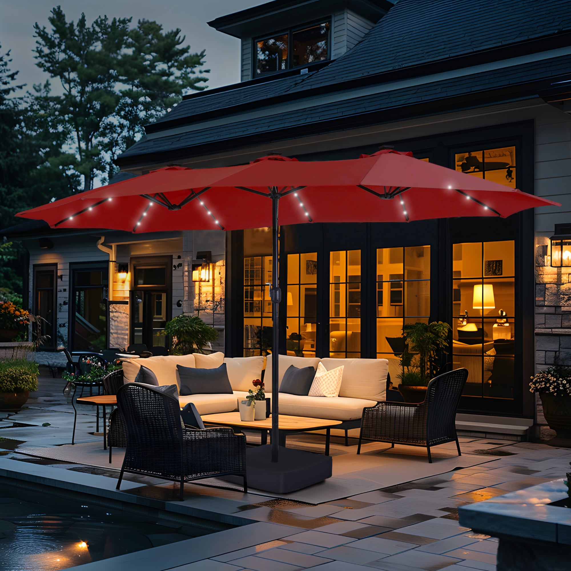 Sunshine Valley 15-ft Steel Red Market Patio Umbrella with