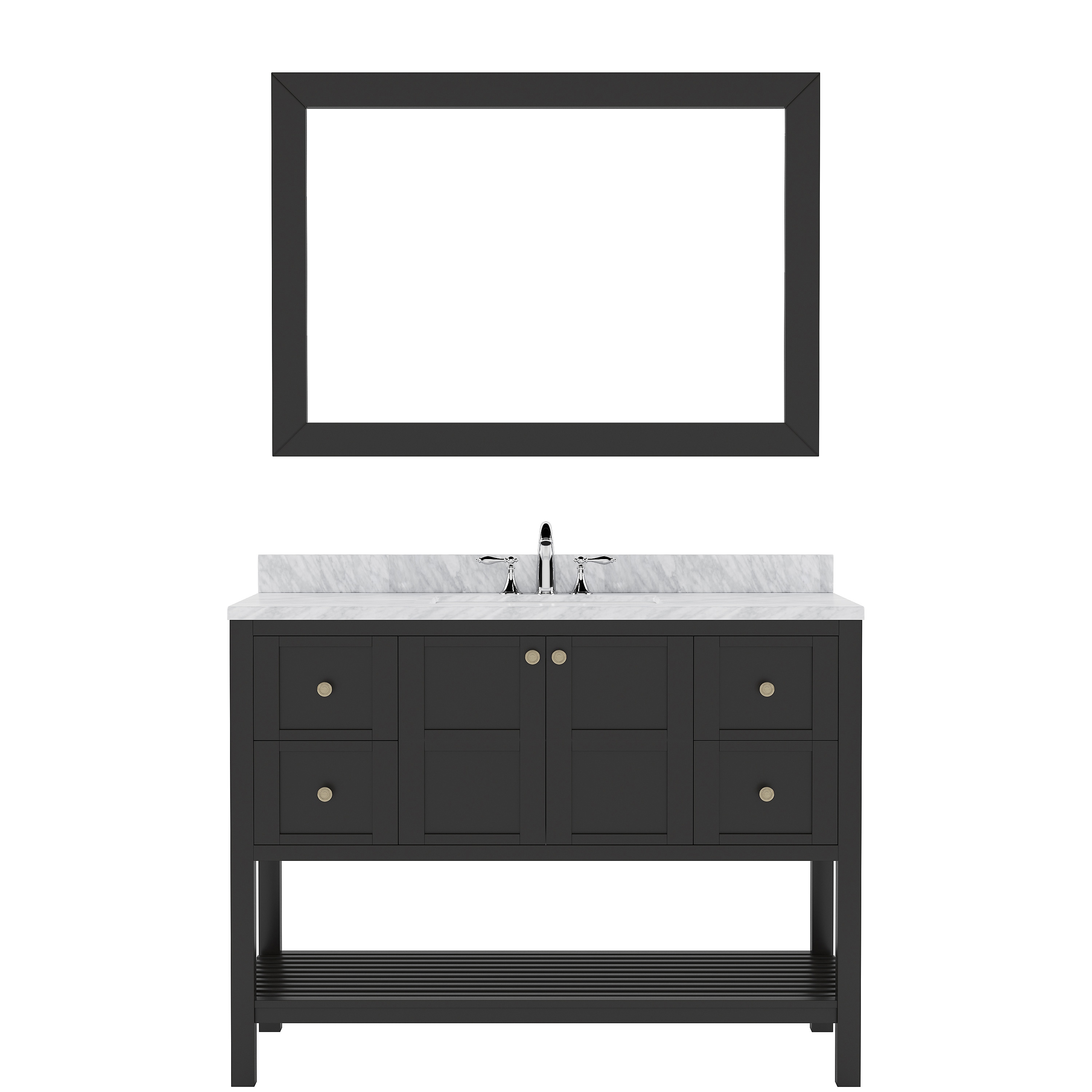 Virtu USA ES-30048-WMSQ-ES Winterfell 48-in Espresso Undermount Single Sink Bathroom Vanity with Italian Carrara White Marble Top (Mirror Included)