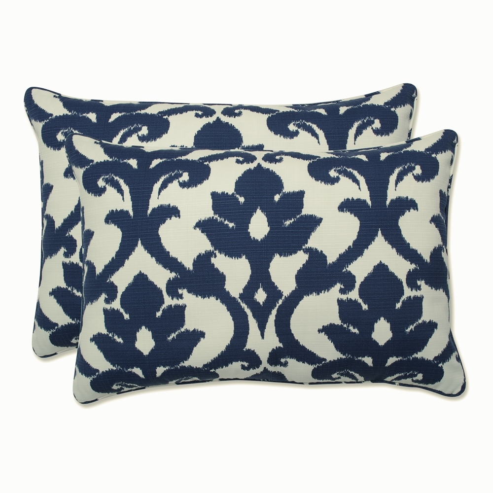 Pillow Perfect 500089 Basalto Navy 2-Pack Damask Blue Rectangular Throw Pillow