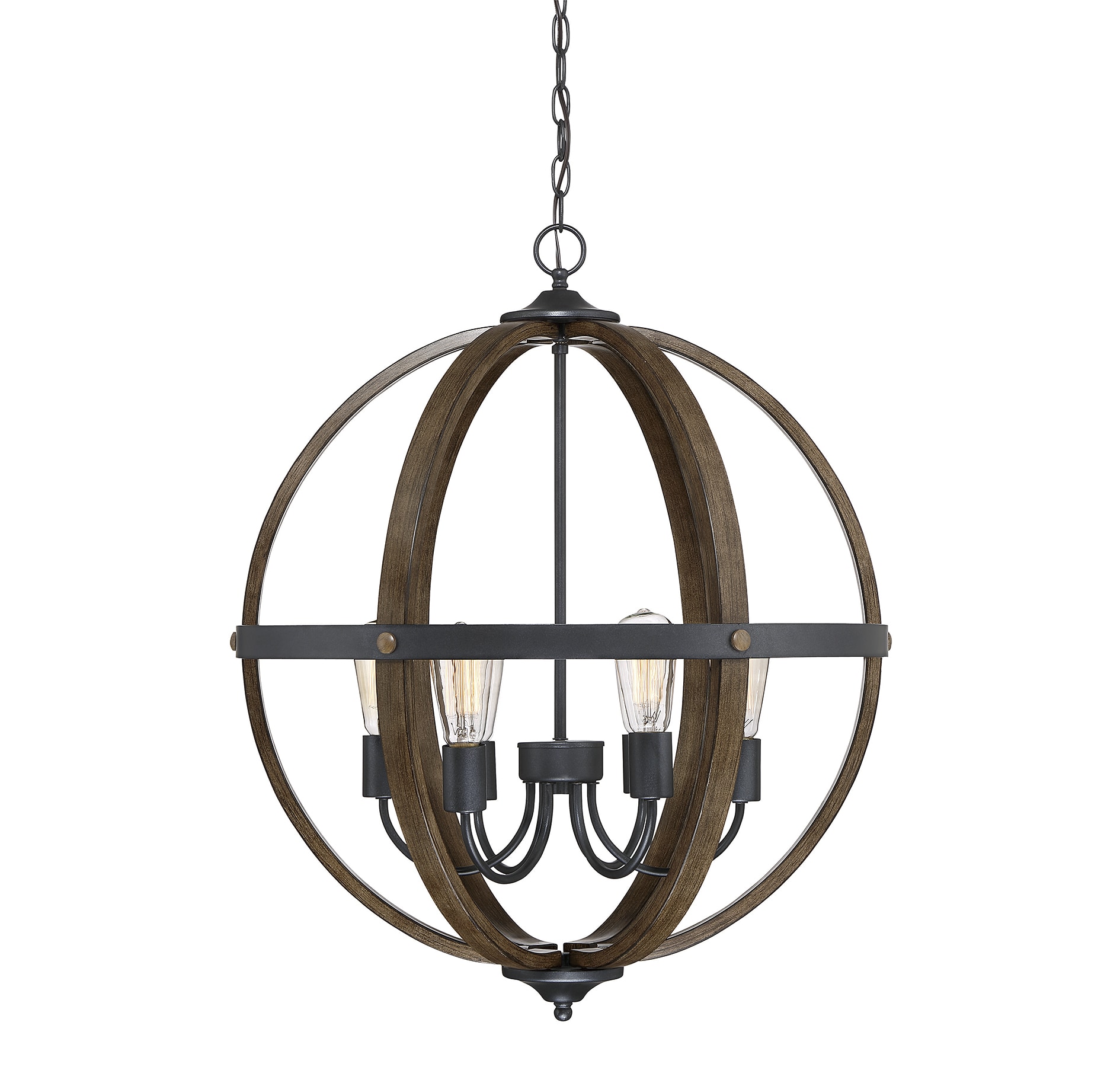 Meridian Lite Trends M70034WB Meridian 6 -Light Wood with Black Farmhouse Globe Large Hanging Pendant light