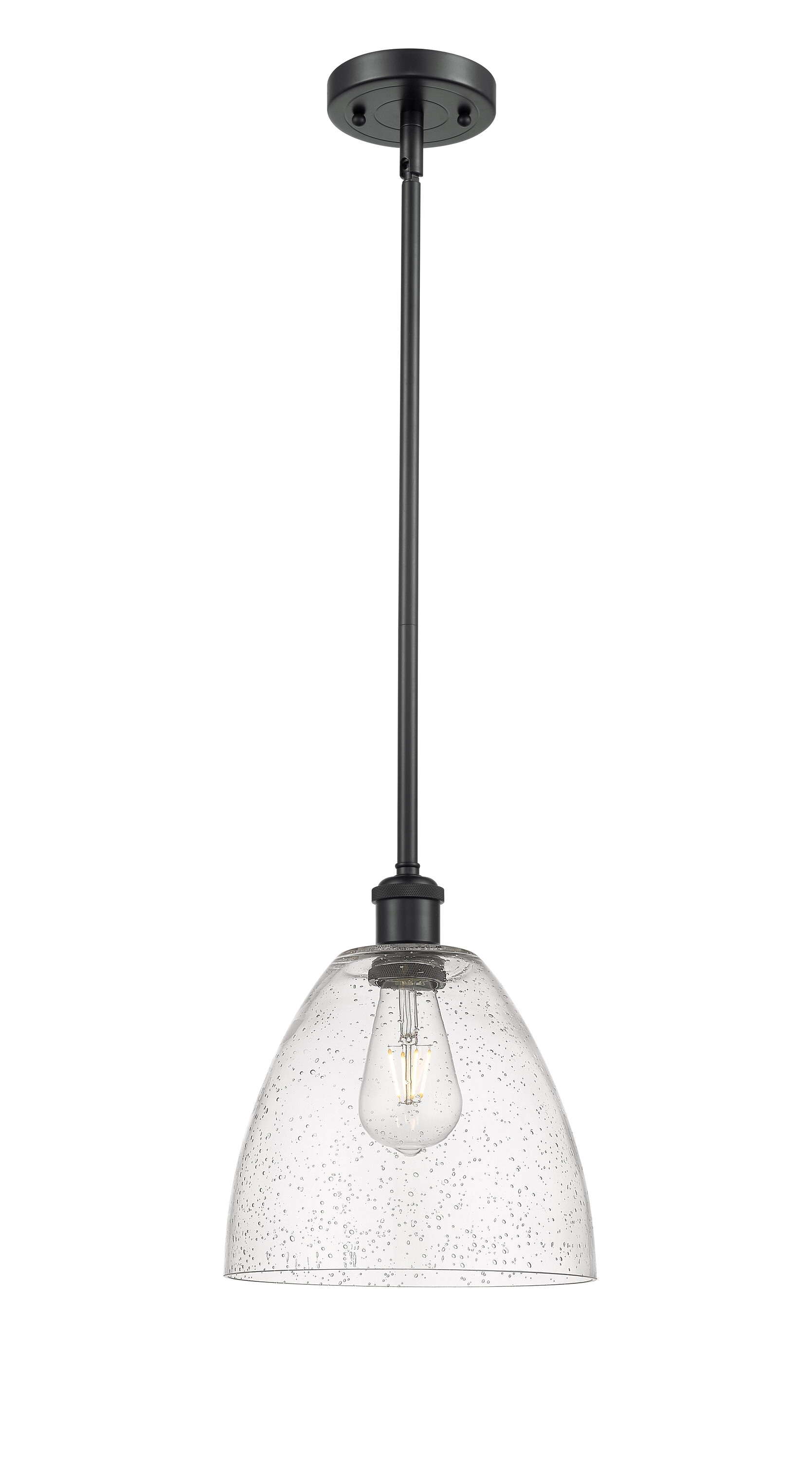 Innovations Lighting 516-1S-BK-GBD-94 Bristol Glass 1 -Light Matte Black, Seedy Industrial Seeded glass Dome Medium Hanging Pendant light