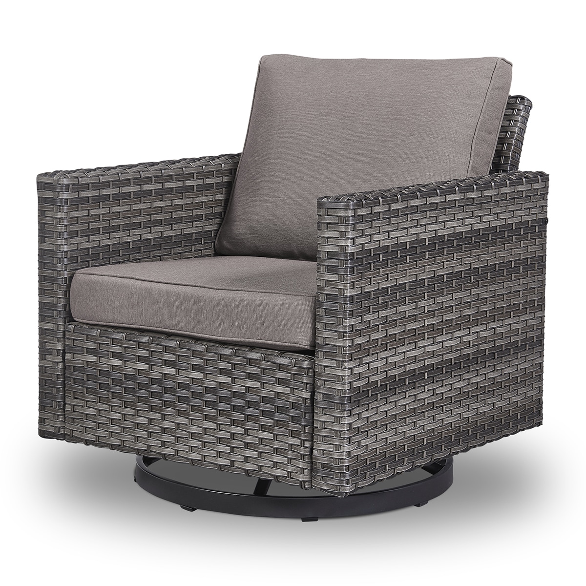 Rilyson FS146GYGY U-Ft Wicker Gray Wicker Frame Swivel glider Conversation Chair with Gray Gray Cushioned Seat