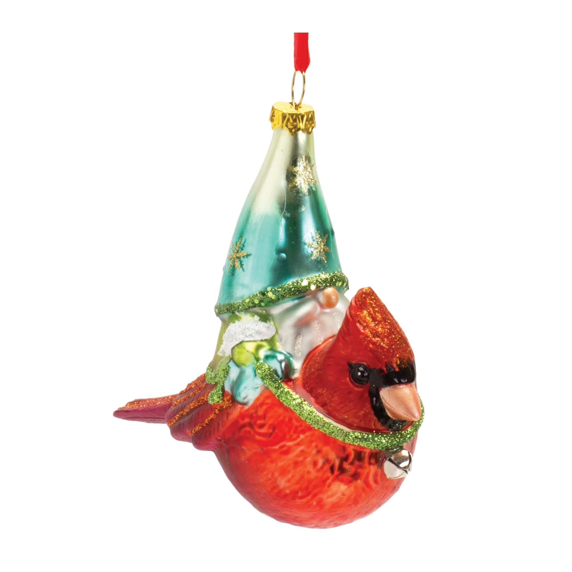 Melrose International 86429DS Gnome and Cardinal Ornament 4.5H Glass