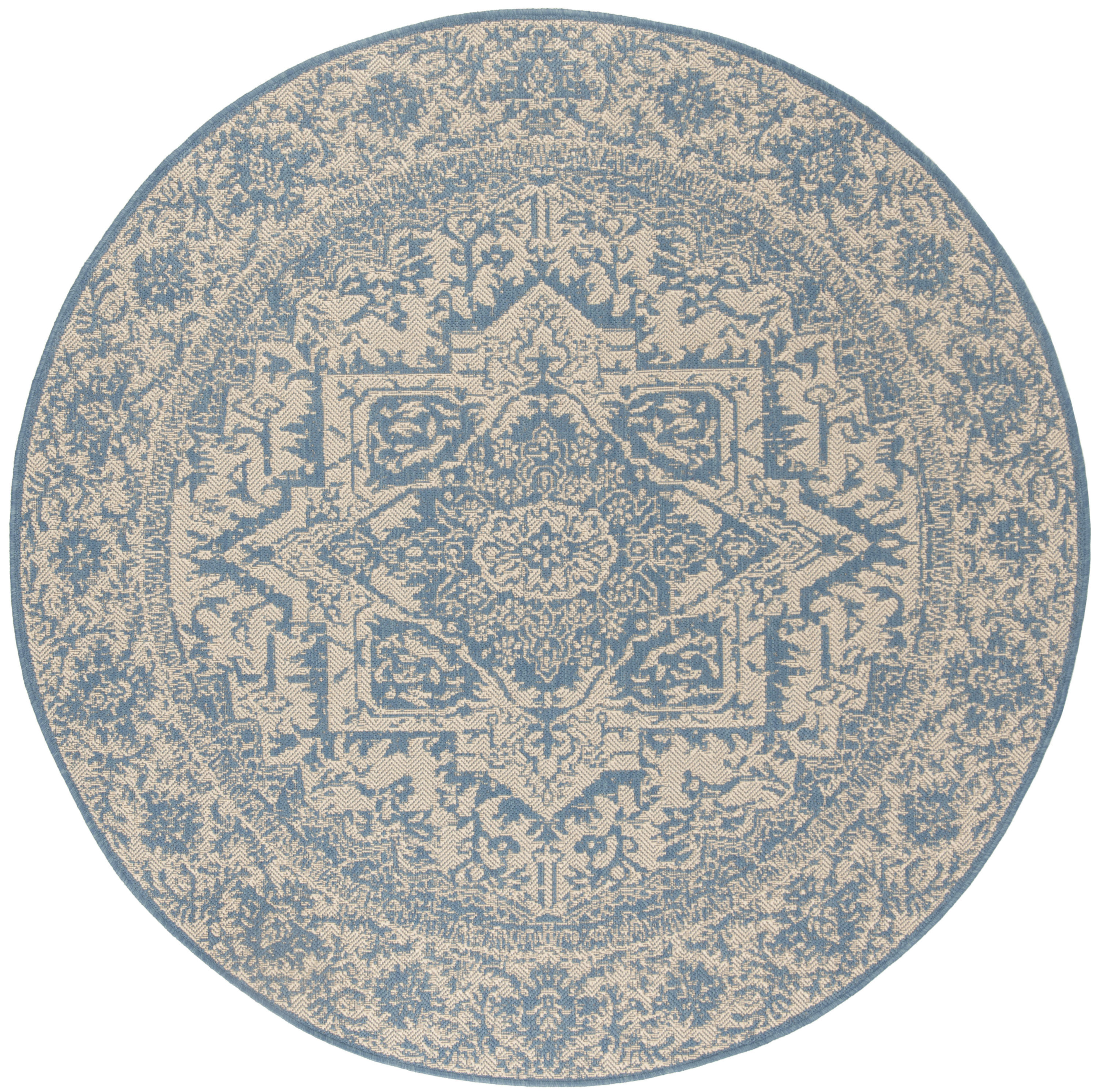 Safavieh BHS139N-6R Beach House Tressie 7 x 7 (ft) Loomed Polypropylene Cream/Blue Round Indoor/Outdoor Floral/Botanical Bohemian/Eclectic Area rug