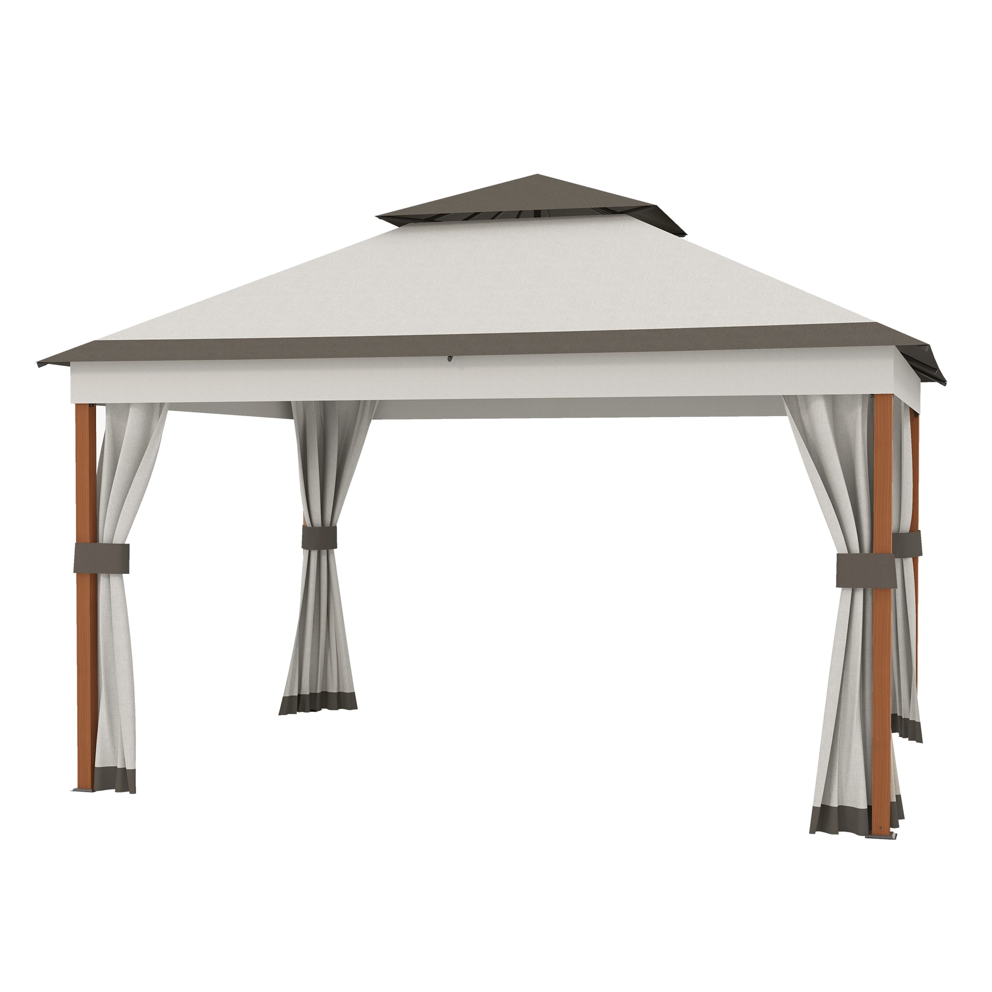 Clihome CL8440231000001 9.84-ft x 13.12-ft Permanent Iron Frame Gazebo Beige Gazebo with Soft Top Roof (Screen Included)