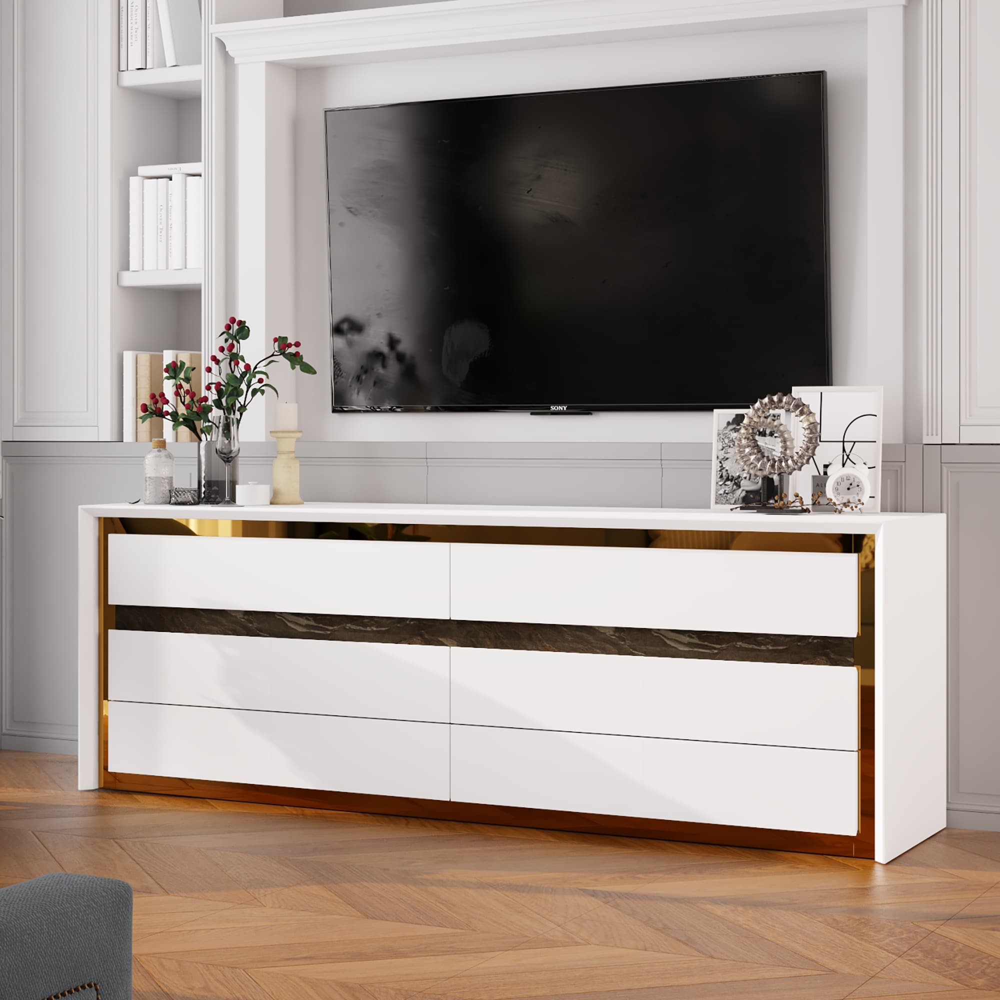 FUFU&GAGA KF210287-01 Modern/Contemporary White TV cabinet Integrated TV Mount ( Accommodates TVs more than 70-in )
