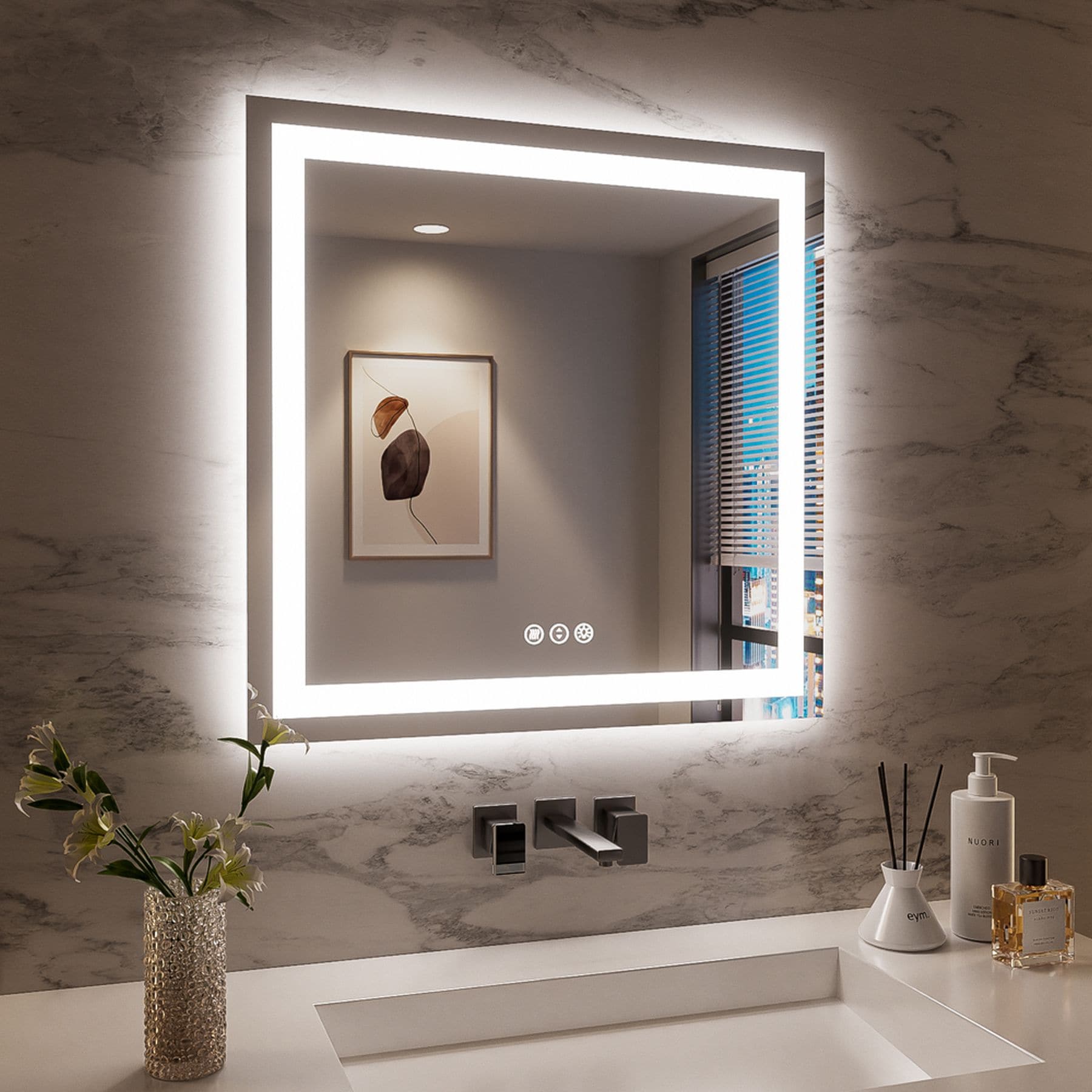 Blisstyle ZZZ1571UHTEUY PREMIUM 36-in x 36-in Polished Frameless Rectangle Dimmable LED Lighted Fog Free Bathroom Vanity Mirror ( Clear )