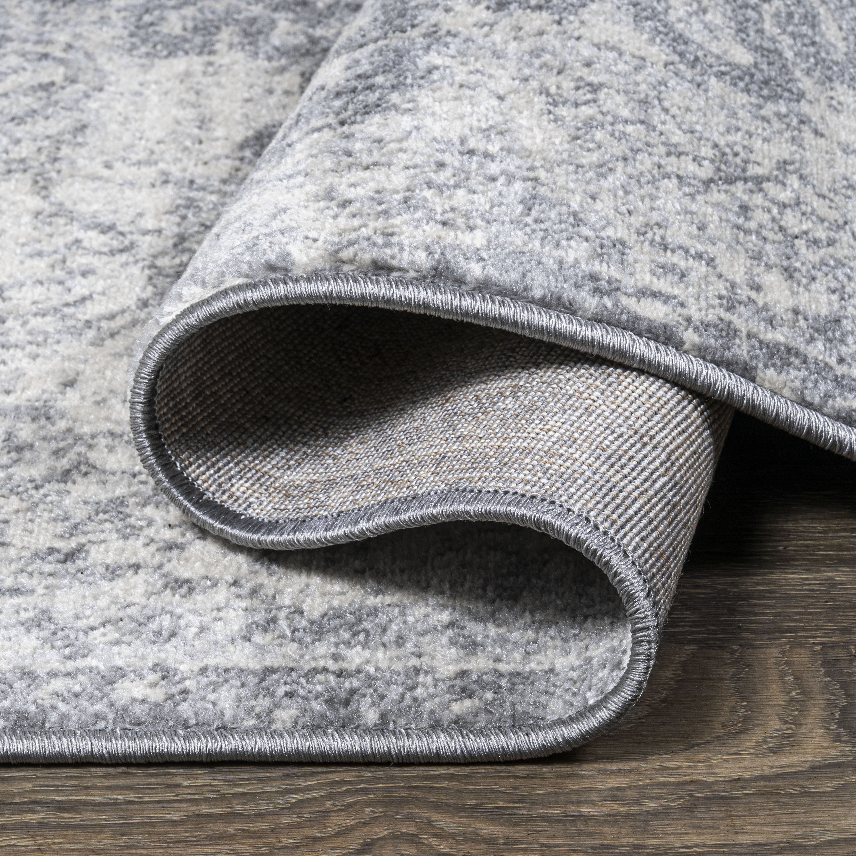 Gray Round Reversible Synthetic Medallion Rug