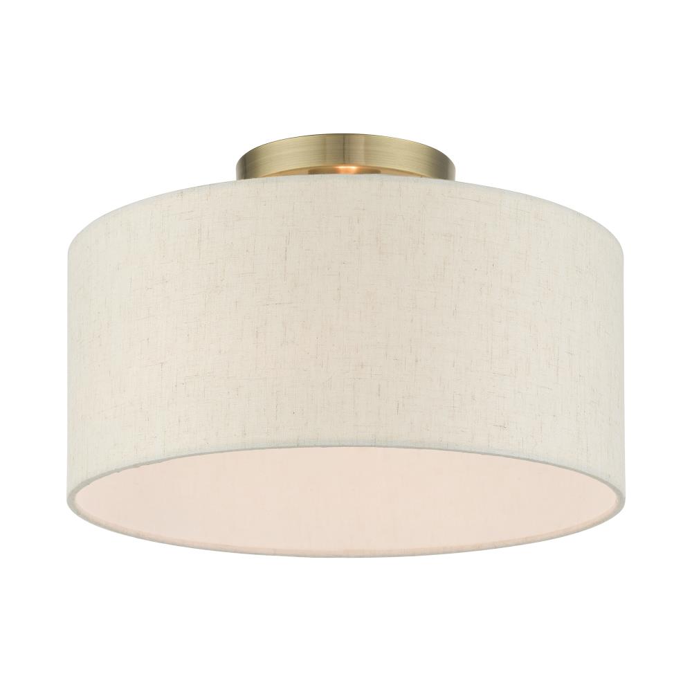 Elegant Antique Brass Drum LED Semi-Flush Mount Light, 13"W