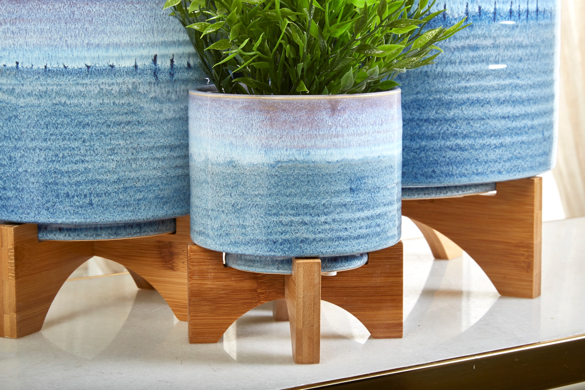 Sagebrook Home 14485-06 Round 6.0-Inches W Small Blue Ceramic Indoor/Outdoor Planter