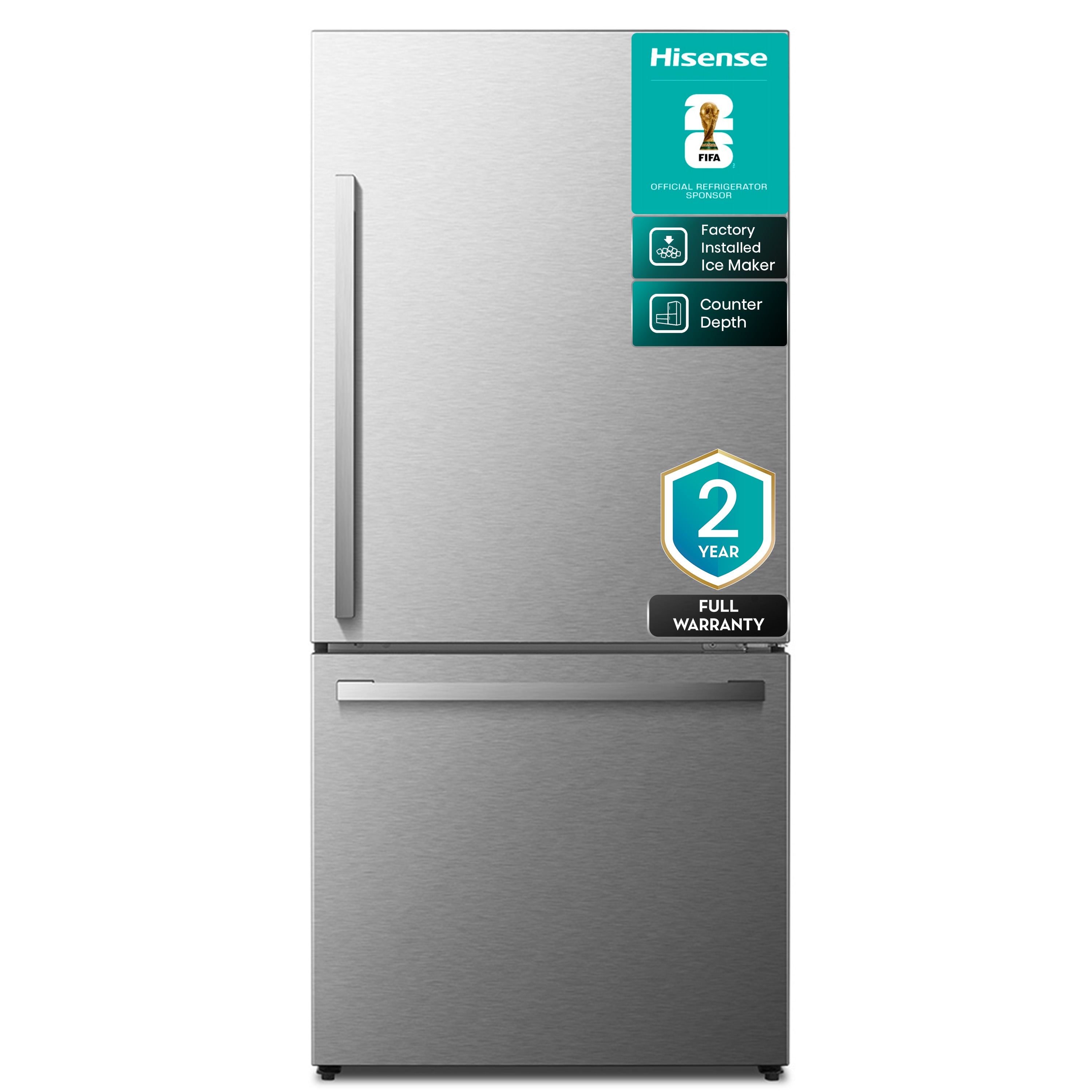 Hisense HRB171N6BSE 17.2-cu ft Counter-Depth 32-in Wide Bottom-Freezer Refrigerator with Ice Maker ( Fingerprint Resistant Stainless Steel ) ENERGY STAR Certified