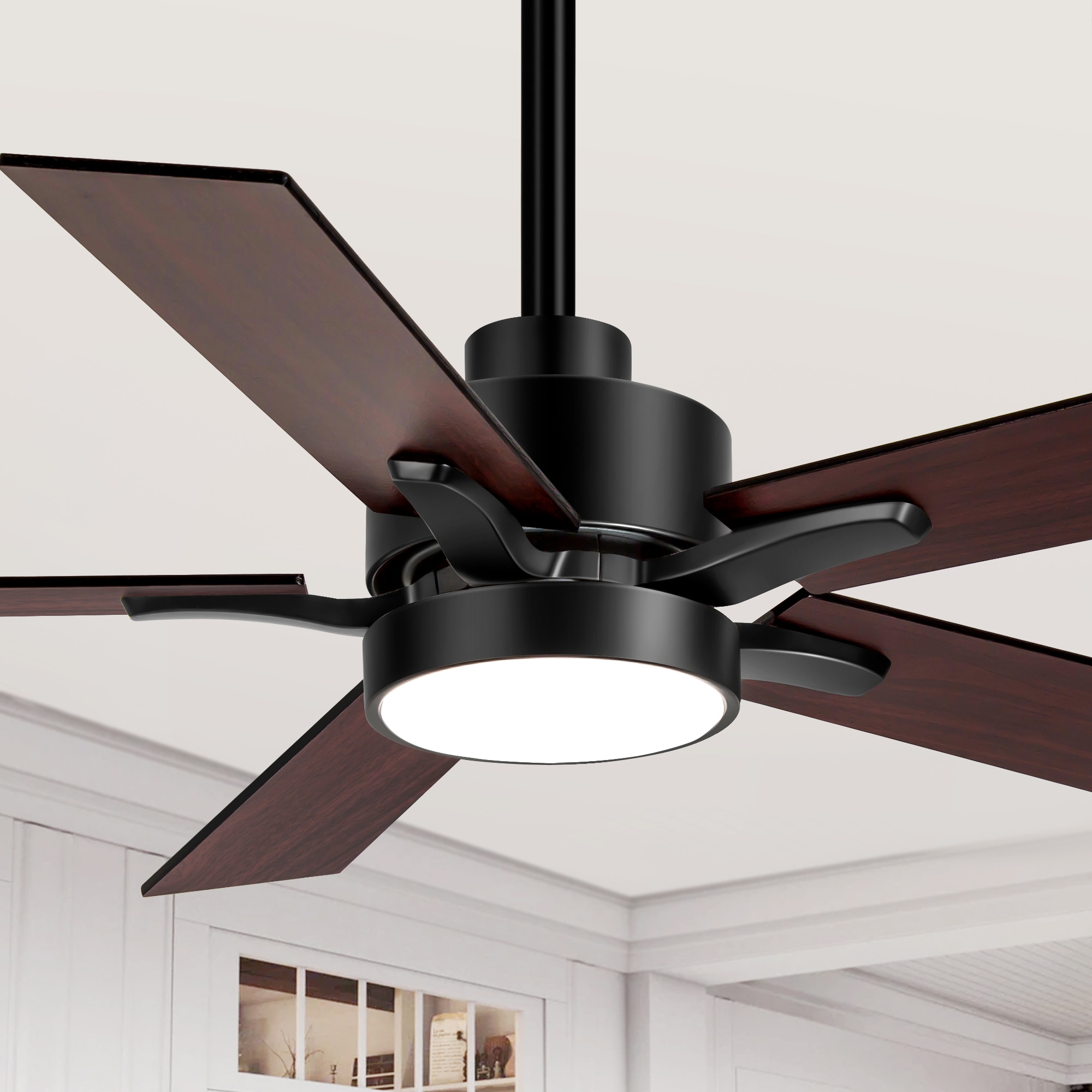Breezary 33034-BK 42-in Color-Changing Integrated LED Matte Black with Black and Brown Blades Ceiling Fan With Light - Remote Included ( 5 -Blade )