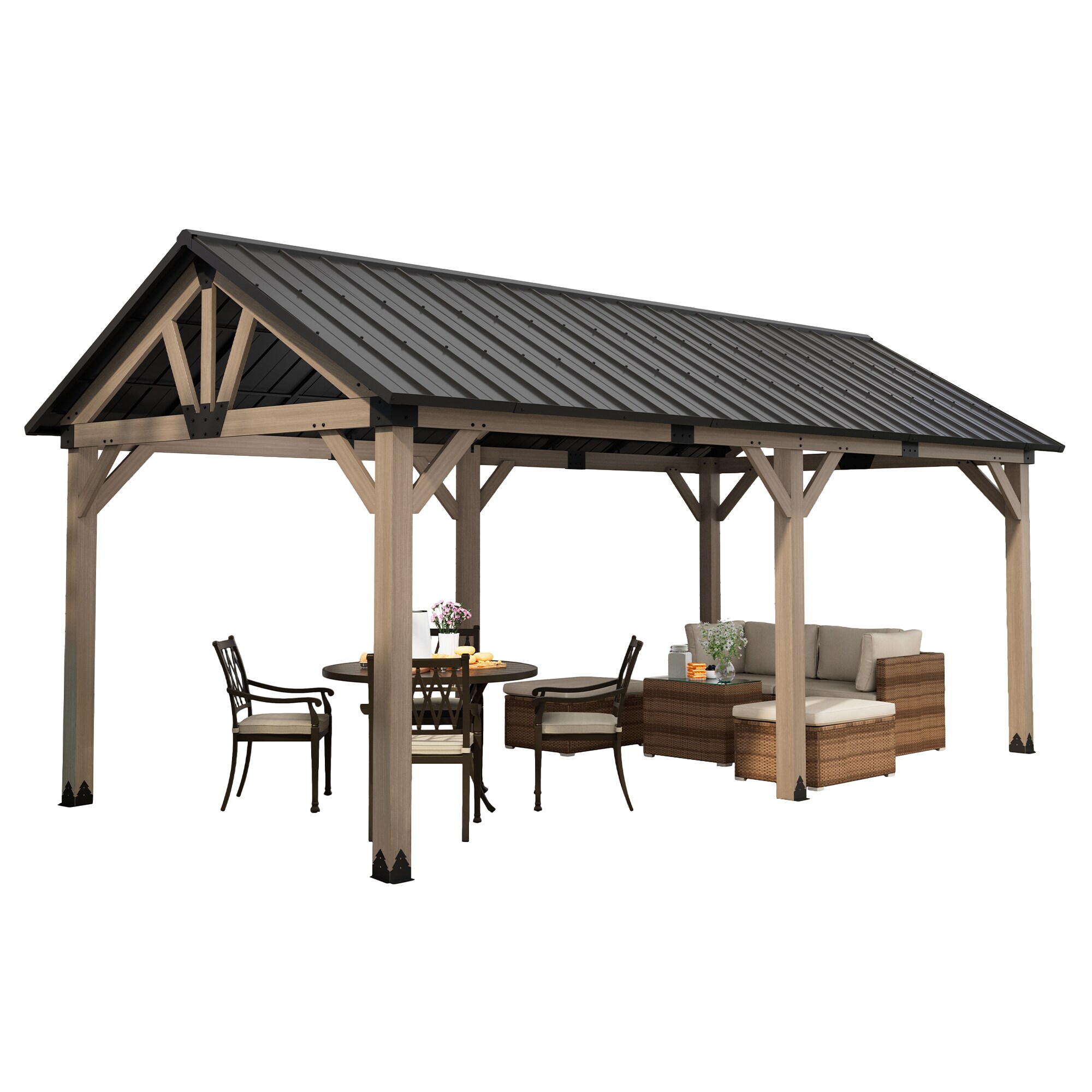 Mondawe 20-ft x 12-ft Greenwich Rectangle Black Metal Steel Roof Gazebo