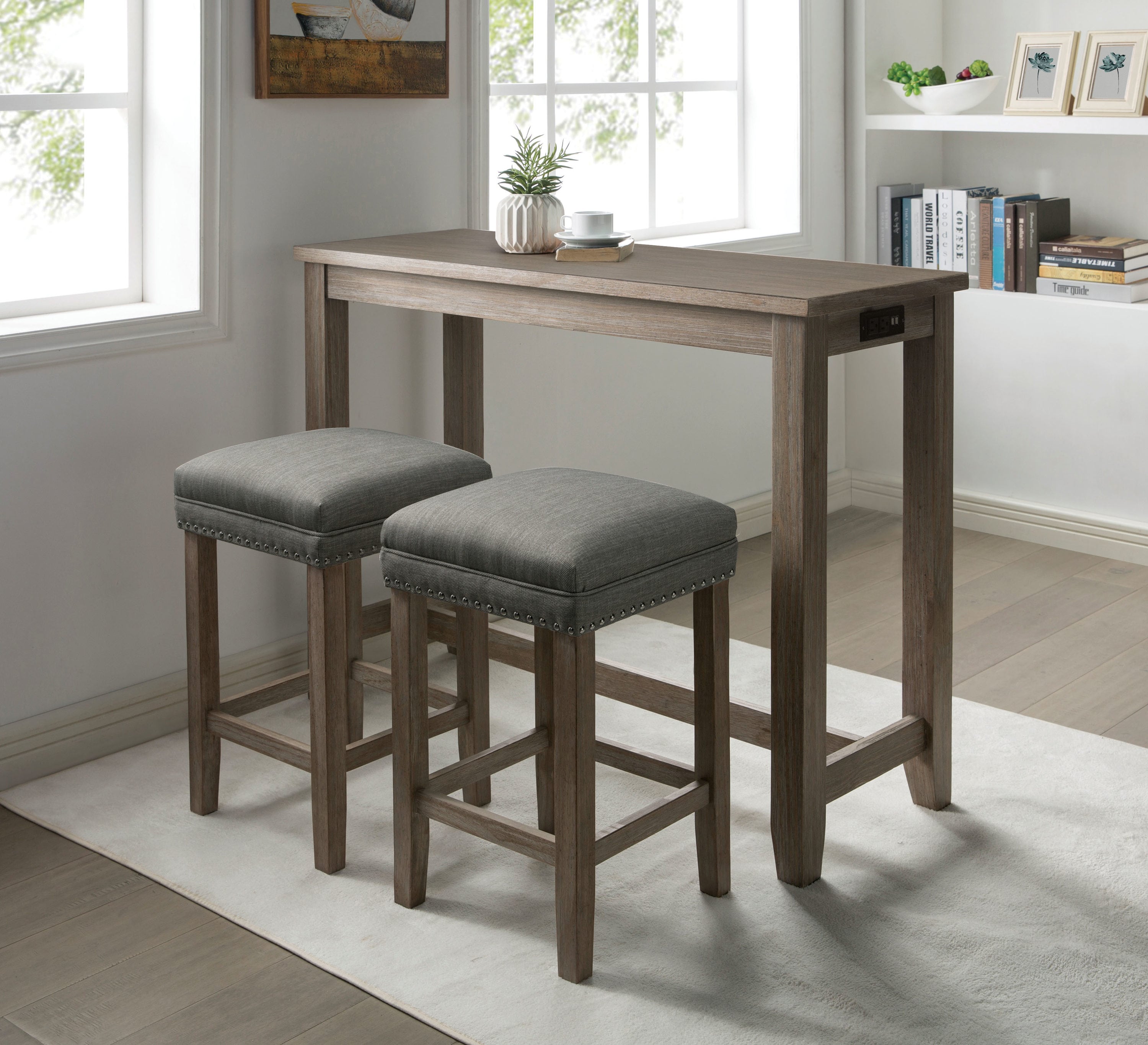Furniture of America IDF-3474GY-PT-3PK Keily Wire-Brushed Gray Rustic Dining Room Set with Rectangular Table ( Seats 2 )