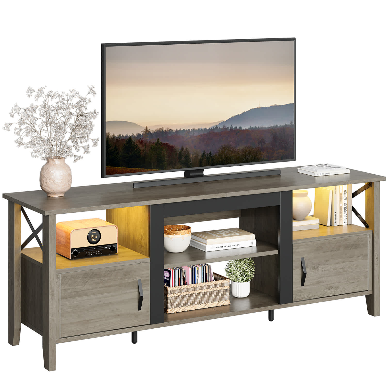 Bestier 62.99-in W 3-Shelf Gray TV Stand #LOW-L103216P-GRYW