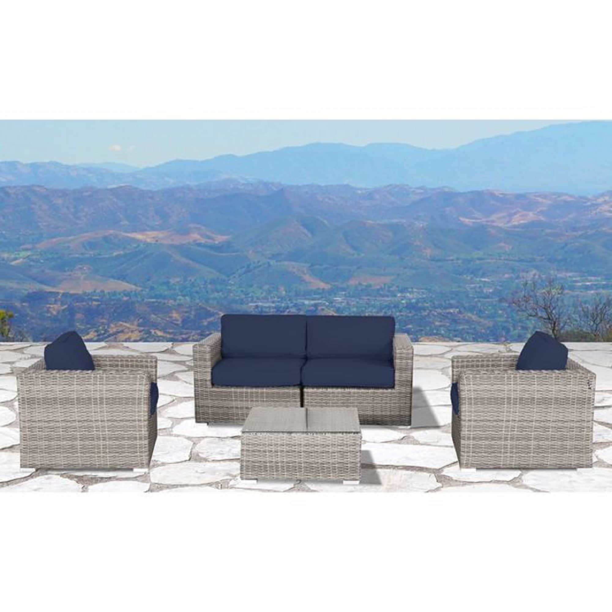 Living Source International CM-2117 wicker Wicker Outdoor Sectional with Navy Cushions and HDPE Frame