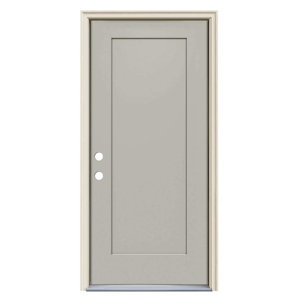 JELD-WEN LOWOLJW229900024 36-in x 80-in x 4-9/16-in Steel No glass Right-hand inswing Ash Painted Prehung Front Door with Brickmould Insulating core