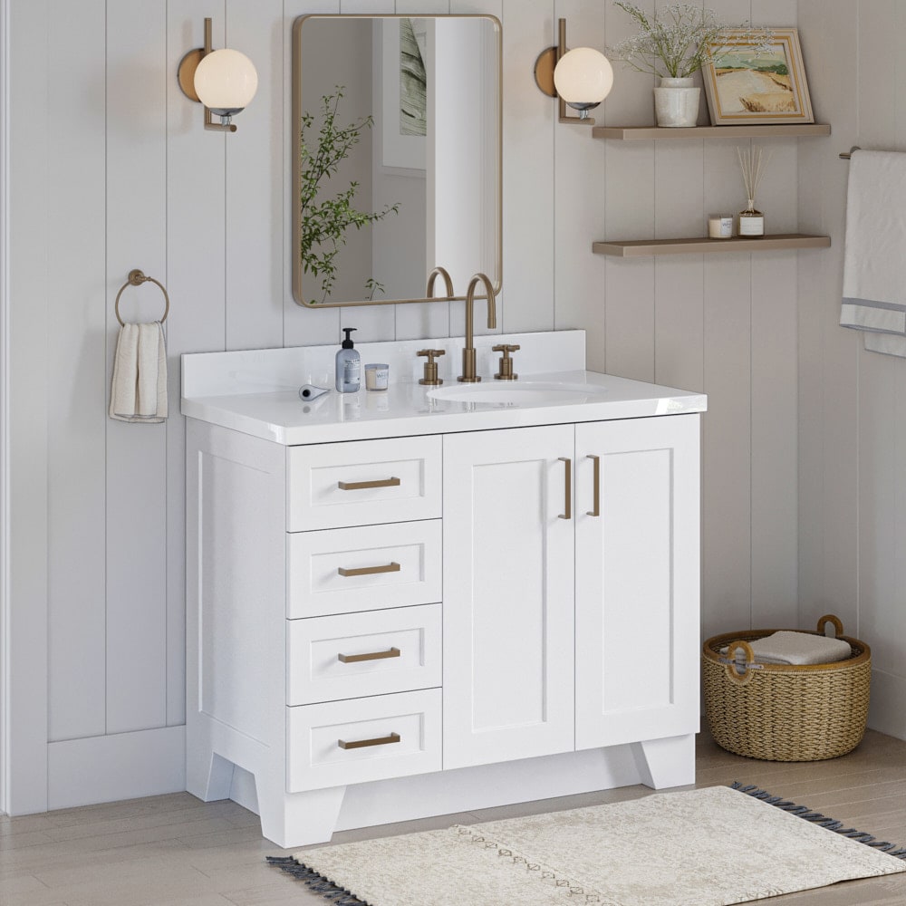 ARIEL Q43SRB-WQO-WHT Taylor 43-in White Undermount Single sink Bathroom Vanity with Pure White Quartz Quartz Top