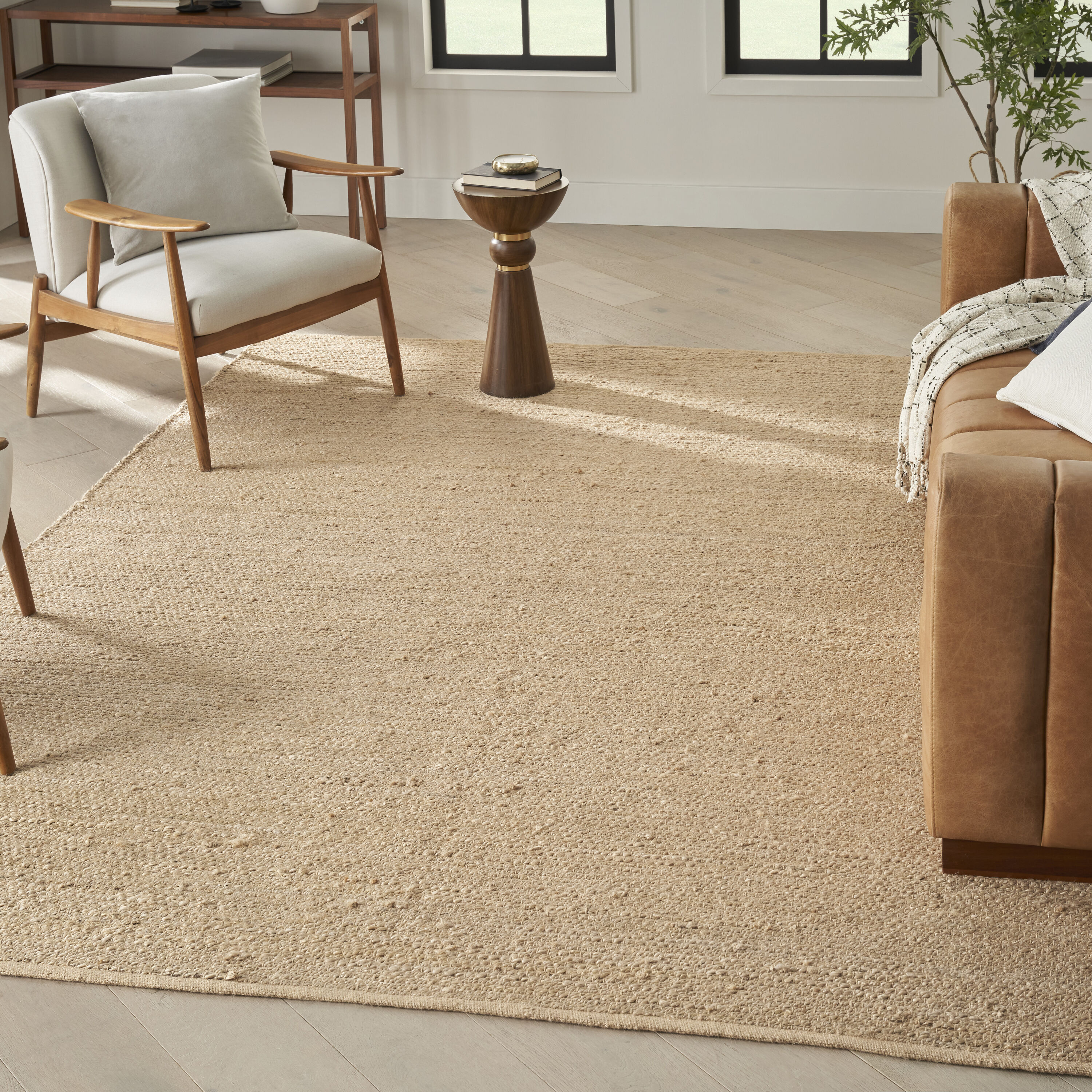 Nourison Home 099446973658 Natural Jute 7 x 10 (ft) Jute Bleached Rectangular Indoor Solid Area rug