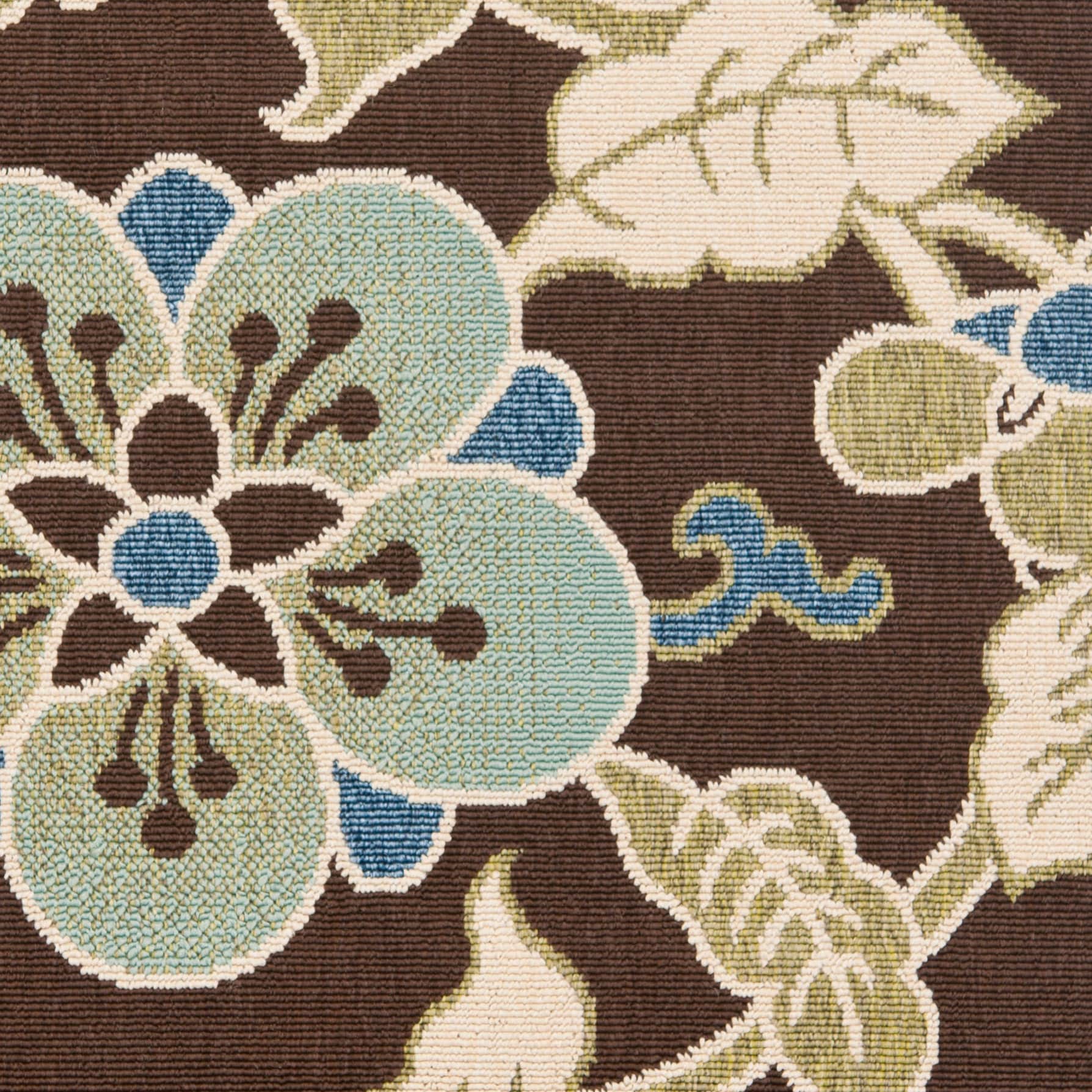 Safavieh VER001-0623-6 Veranda Garden 7 x 10 (ft) Loomed Synthetic Chocolate/Aqua Rectangular Indoor/Outdoor Floral/Botanical Farmhouse/Cottage Area rug
