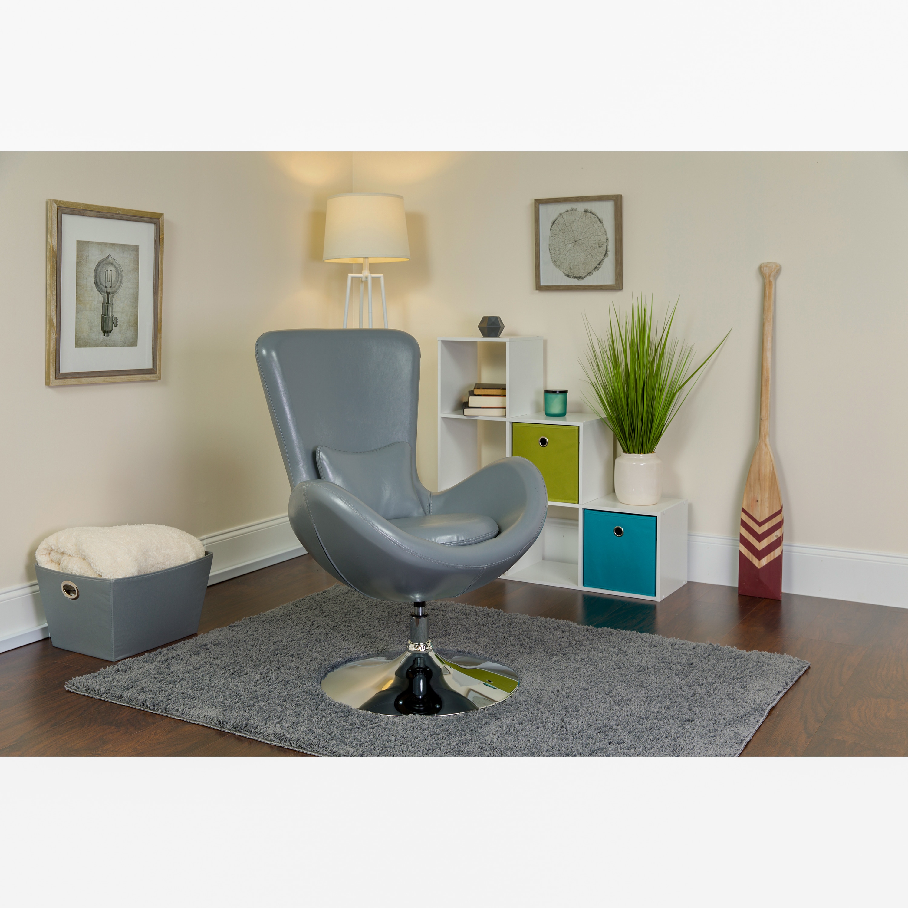 High Back Gray LeatherSoft Swivel Reception Chair with Metal Base