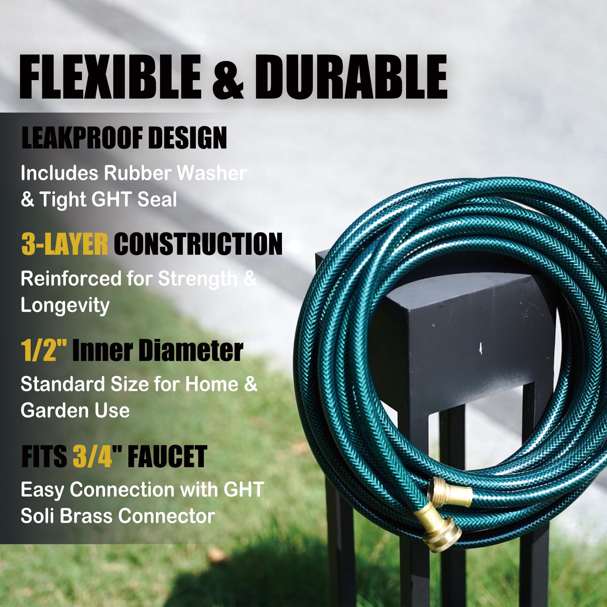 Justincity 25FT PVC Garden Hose with Half Inch GHT Brass Fittings ...
