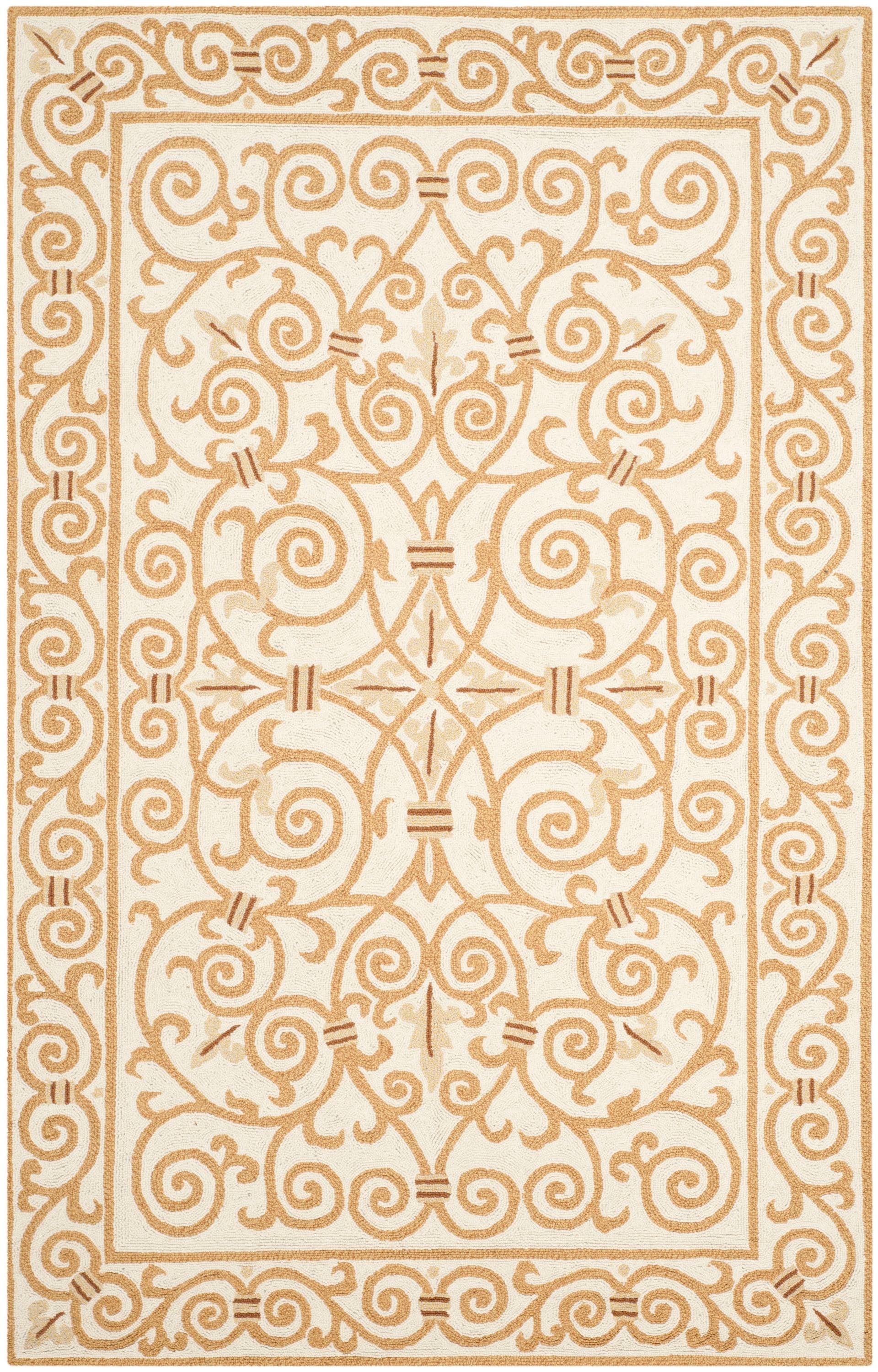 Safavieh HK11P-5 Chelsea Iron Gate 5 x 8 (ft) Tufted Wool Ivory/Gold Rectangular Indoor Abstract Farmhouse/Cottage Area rug