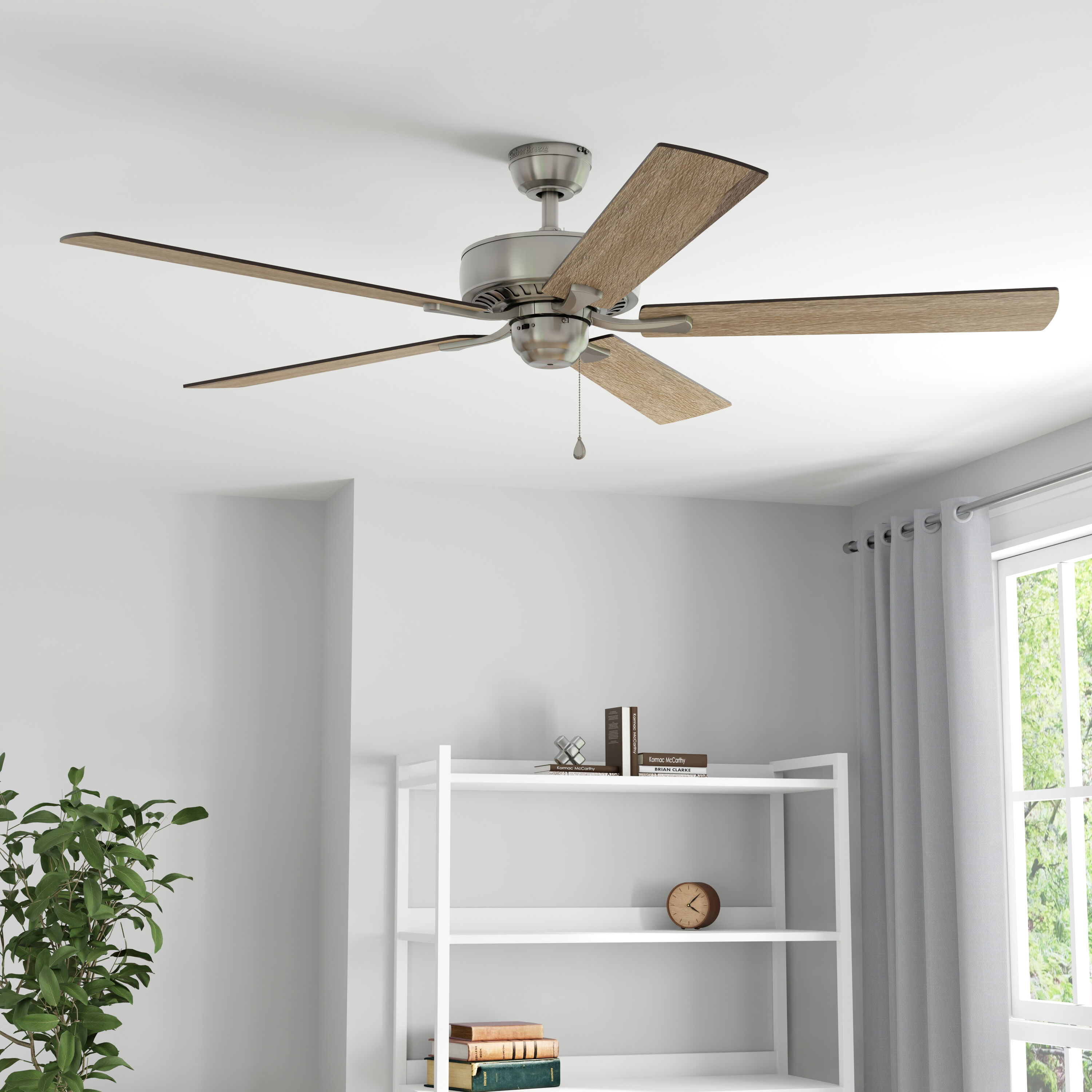 Harbor Breeze CPR52BNK5 Cypress Point 52-in Downrod or Flush Mount Brushed Nickel with Maple/Cherry Blades Ceiling Fan Light Kit Compatible ( 5 -Blade )