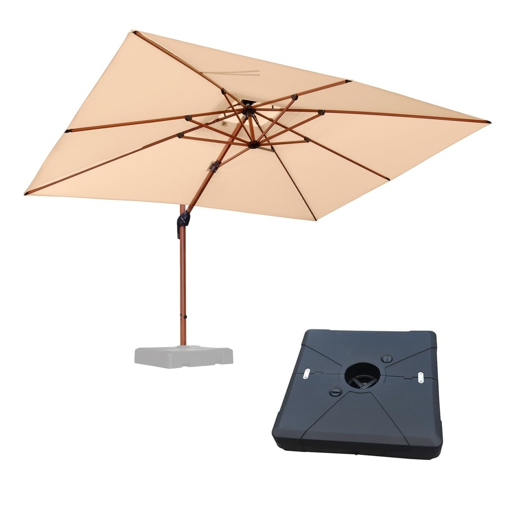 PURPLE LEAF LSGLRRCM0912-KKWB 9-ft Aluminum Beige Crank Cantilever Patio Umbrella with Base