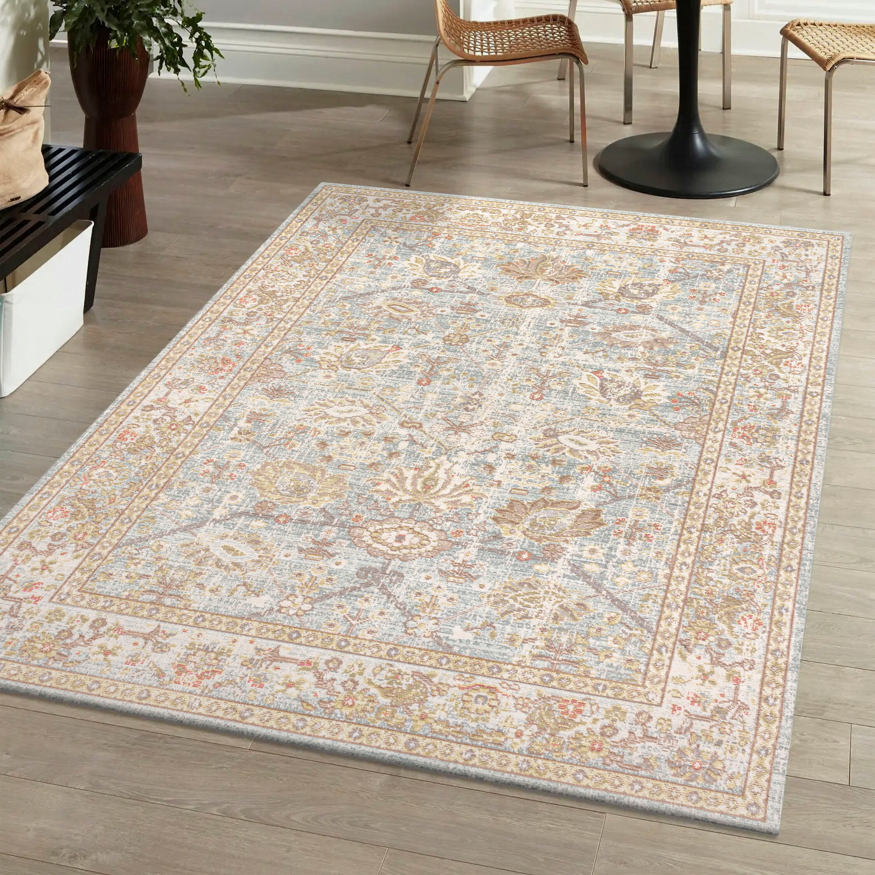 JONATHAN  Y MDP304D-8 MODERN PERSIAN Alba Faded Peshawar 8 x 10 (ft) Loomed Polyester Light Blue/Ivory Rectangular Indoor Medallion Persian Area rug