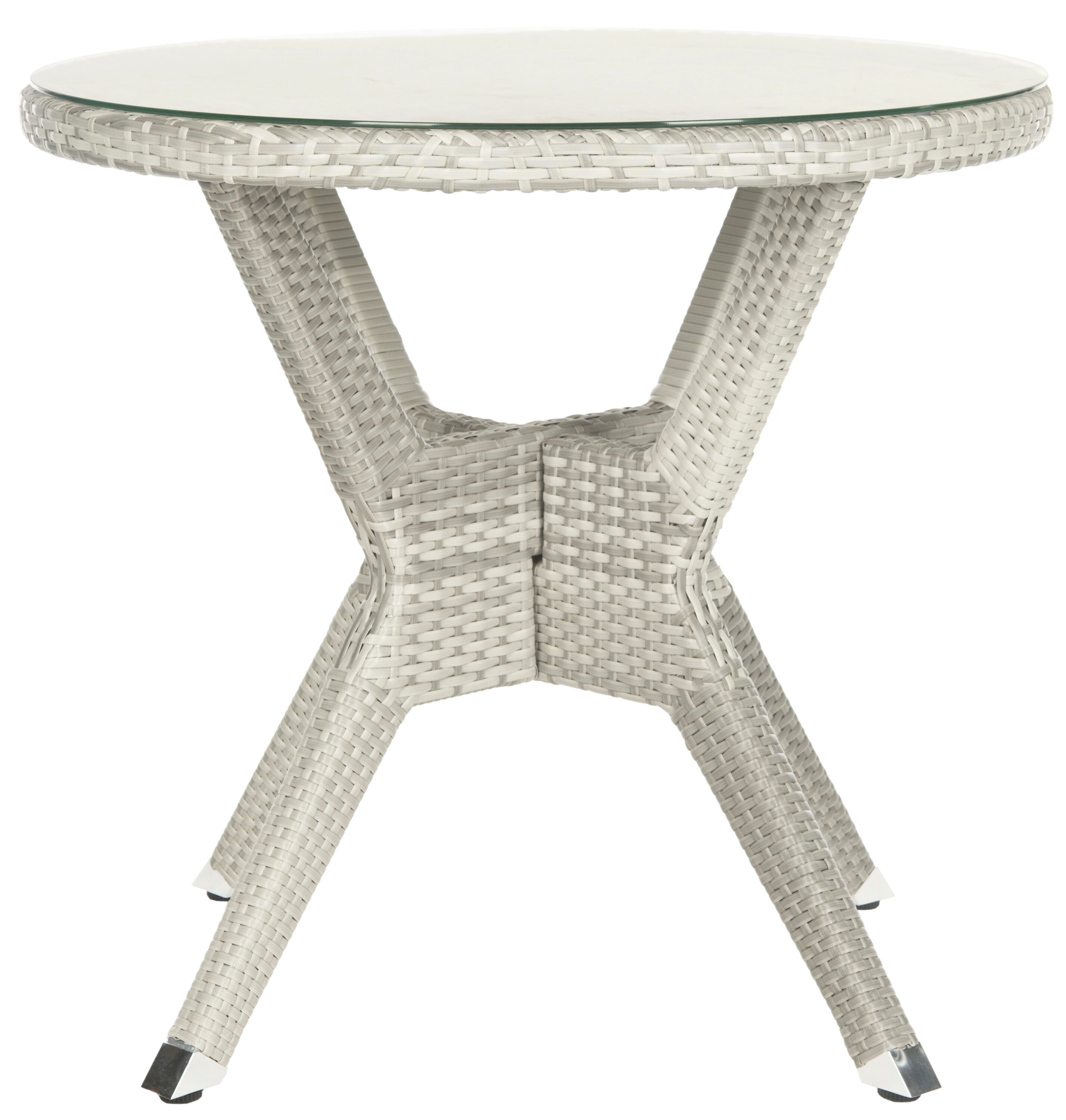 Langer Gray Round Wicker and Glass Dining Table
