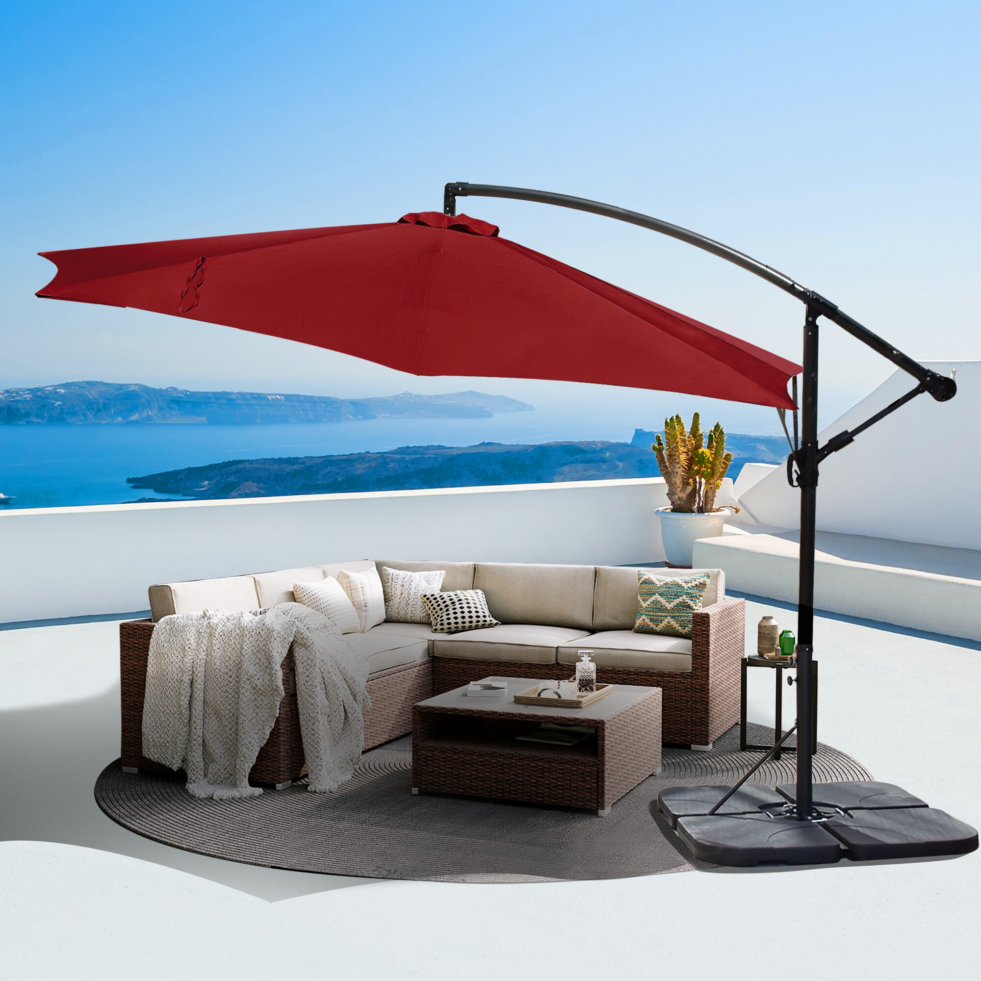 Sunrinx MG1-8-ZBGS 12-ft Steel Red No-tilt Cantilever Patio Umbrella with Base