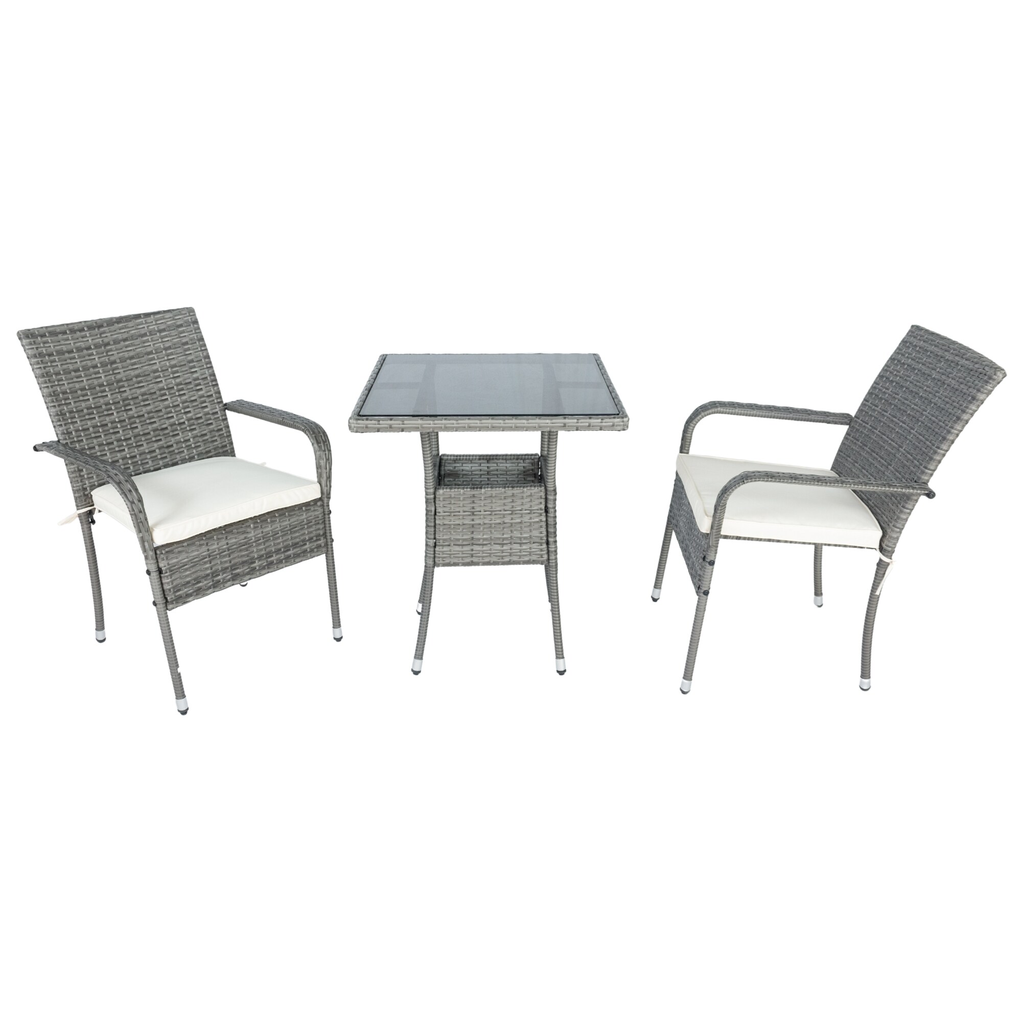 Nestfair S329223G 3 -Piece Wicker Patio Conversation Set with White Cushions