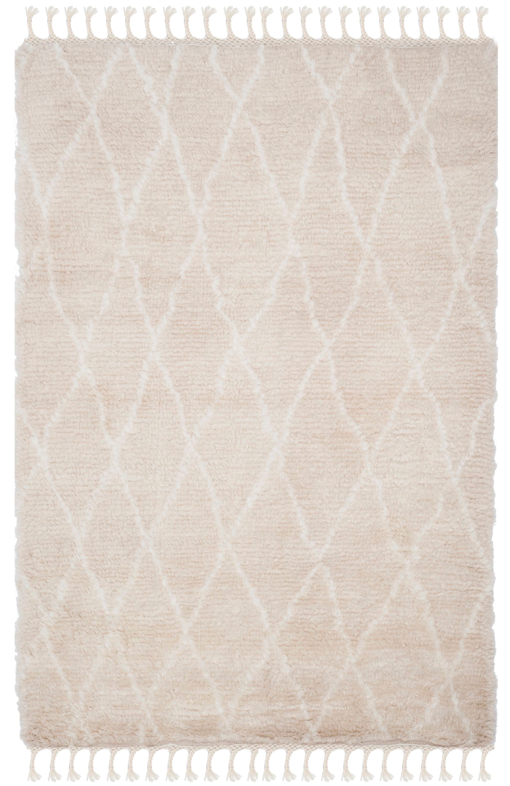 Safavieh CSB145C-4 Casablanca Tangier Shag 4 x 6 (ft) Knotted Wool Beige/Ivory Rectangular Indoor Trellis Farmhouse/Cottage Area rug