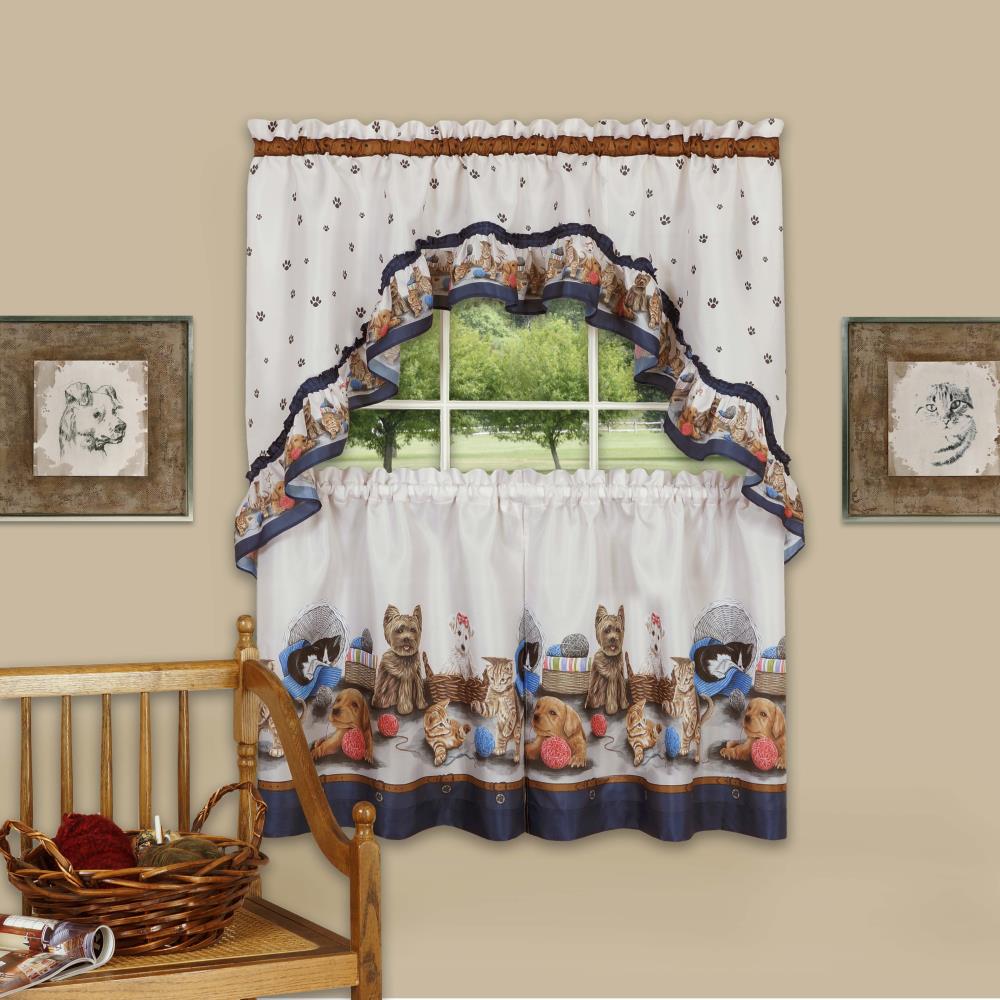 Achim PRTS24NY12 Precious 24-in Navy Polyester Rod Pocket Valance and Tier Set