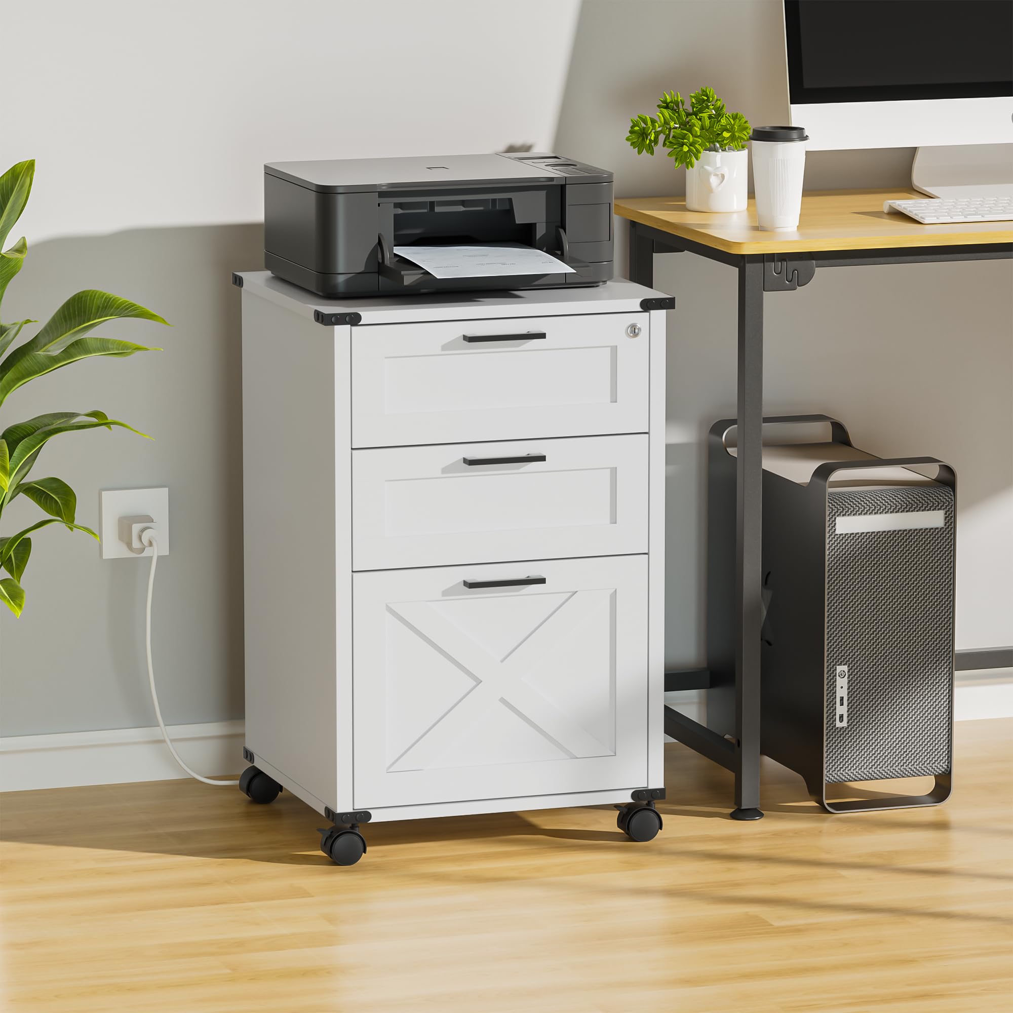 Lukvuzo Small Wood File Cabinet with Lock 3 Drawer Nightstand with ...
