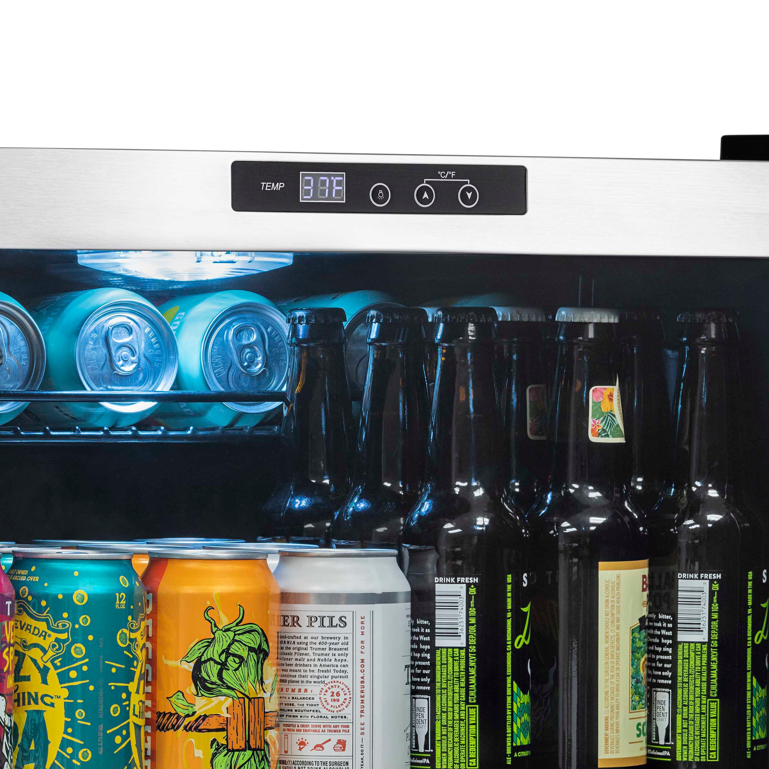 Newair 126 Can Beverage Fridge  Stainless Steel with Handle & SplitShelf™