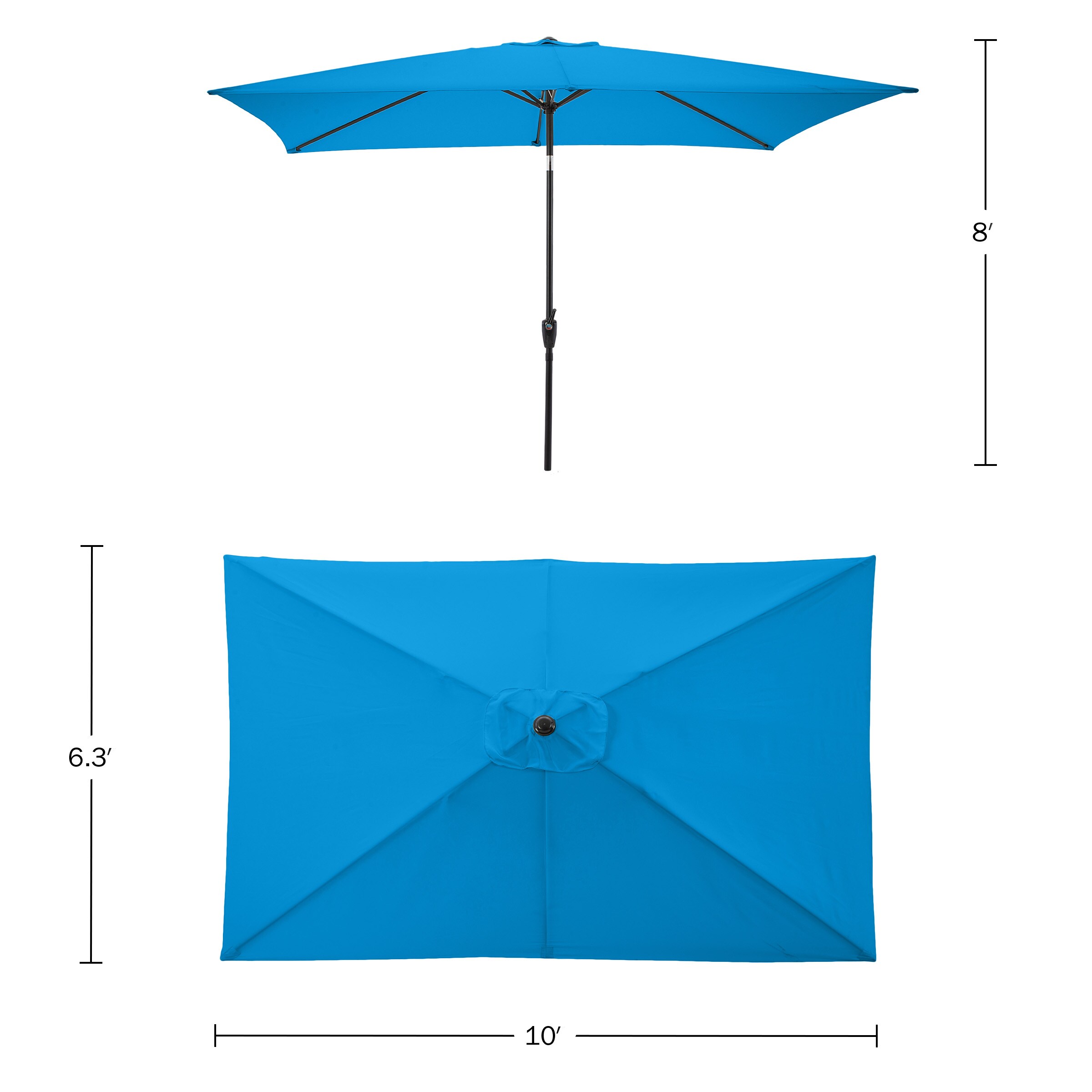 Bright Blue Rectangular Steel Frame Patio Umbrella with Crank and Tilt