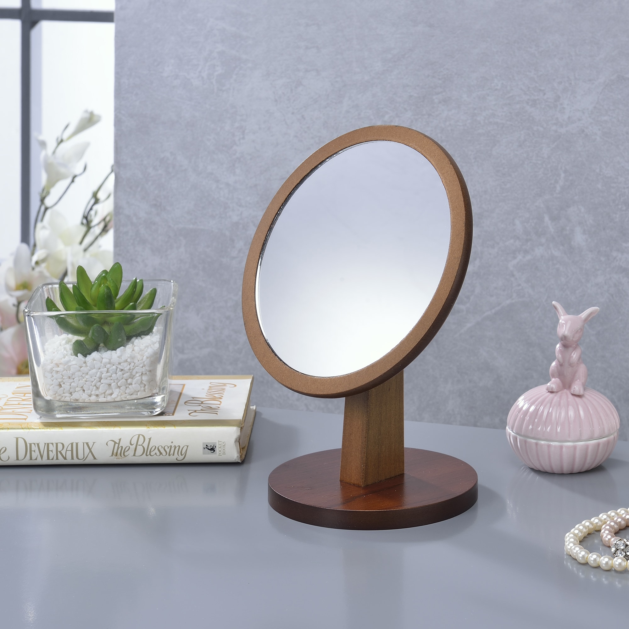 ORE International SUN-1 5.5-in x 9.5-in Antique Brown 1X Countertop Vanity Mirror