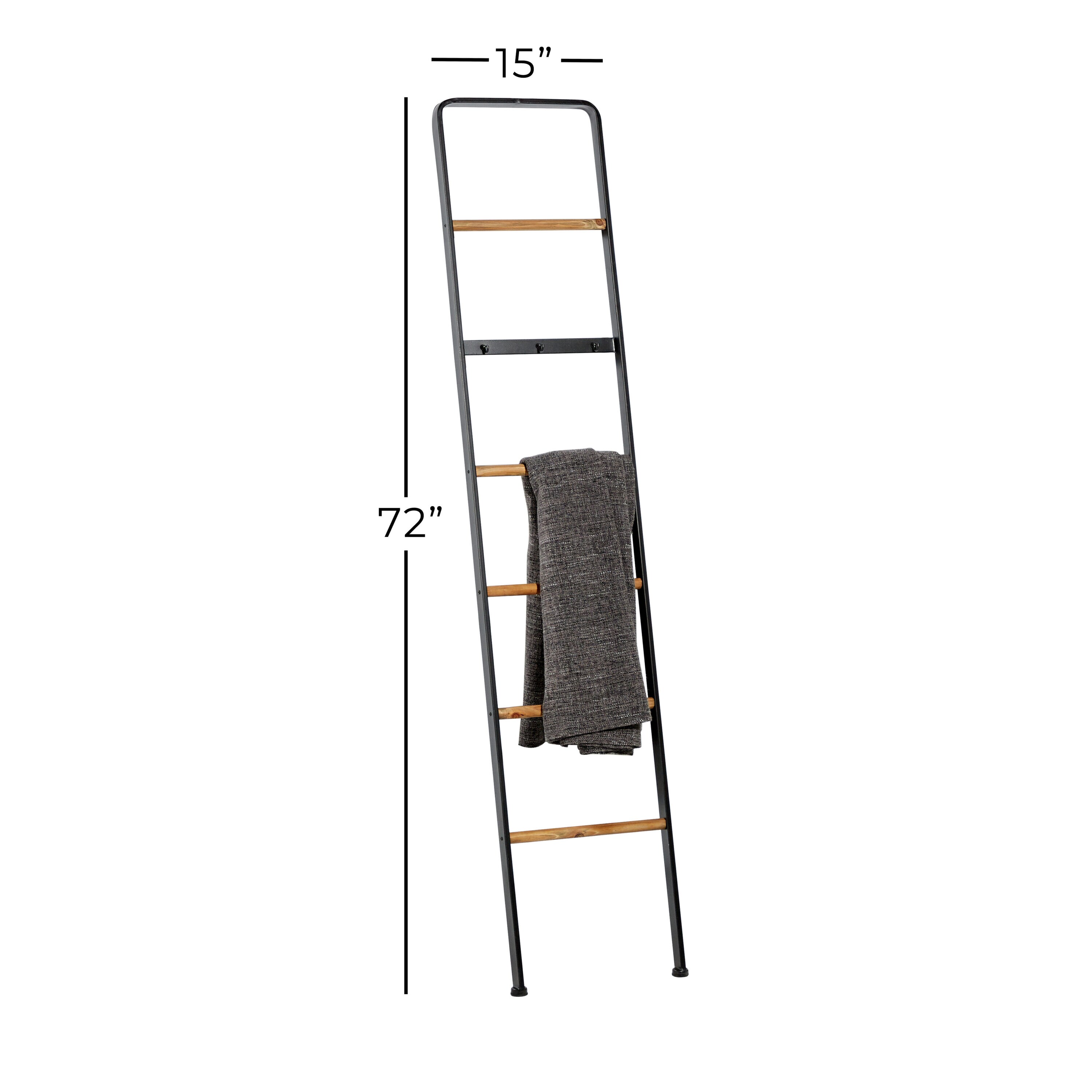 Black Metal and Wood Industrial Blanket Rack