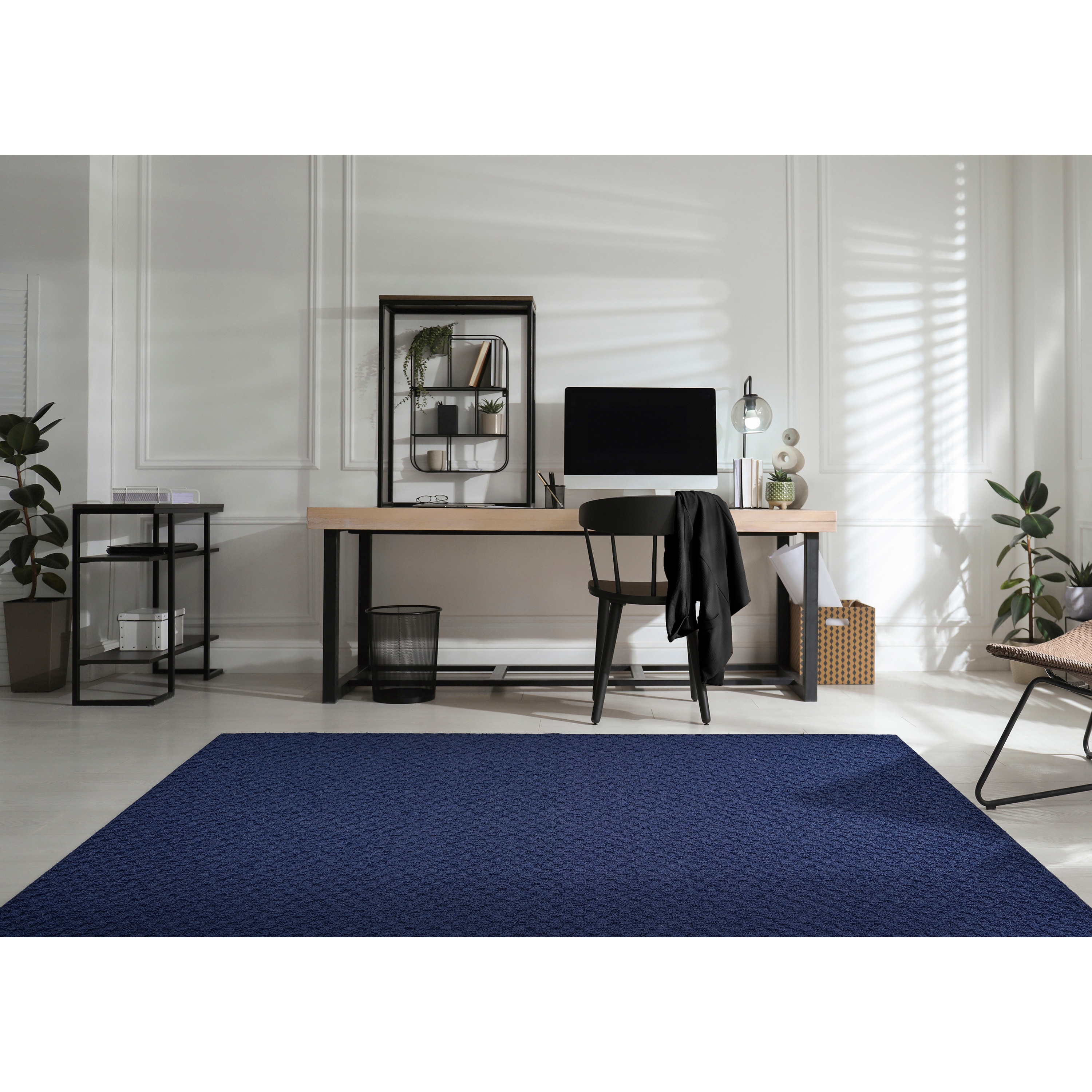 Garland Rug TS000N09612010 Town Square 8 x 10 (ft) Tufted Polypropylene Navy Rectangular Indoor Solid Industrial Area rug