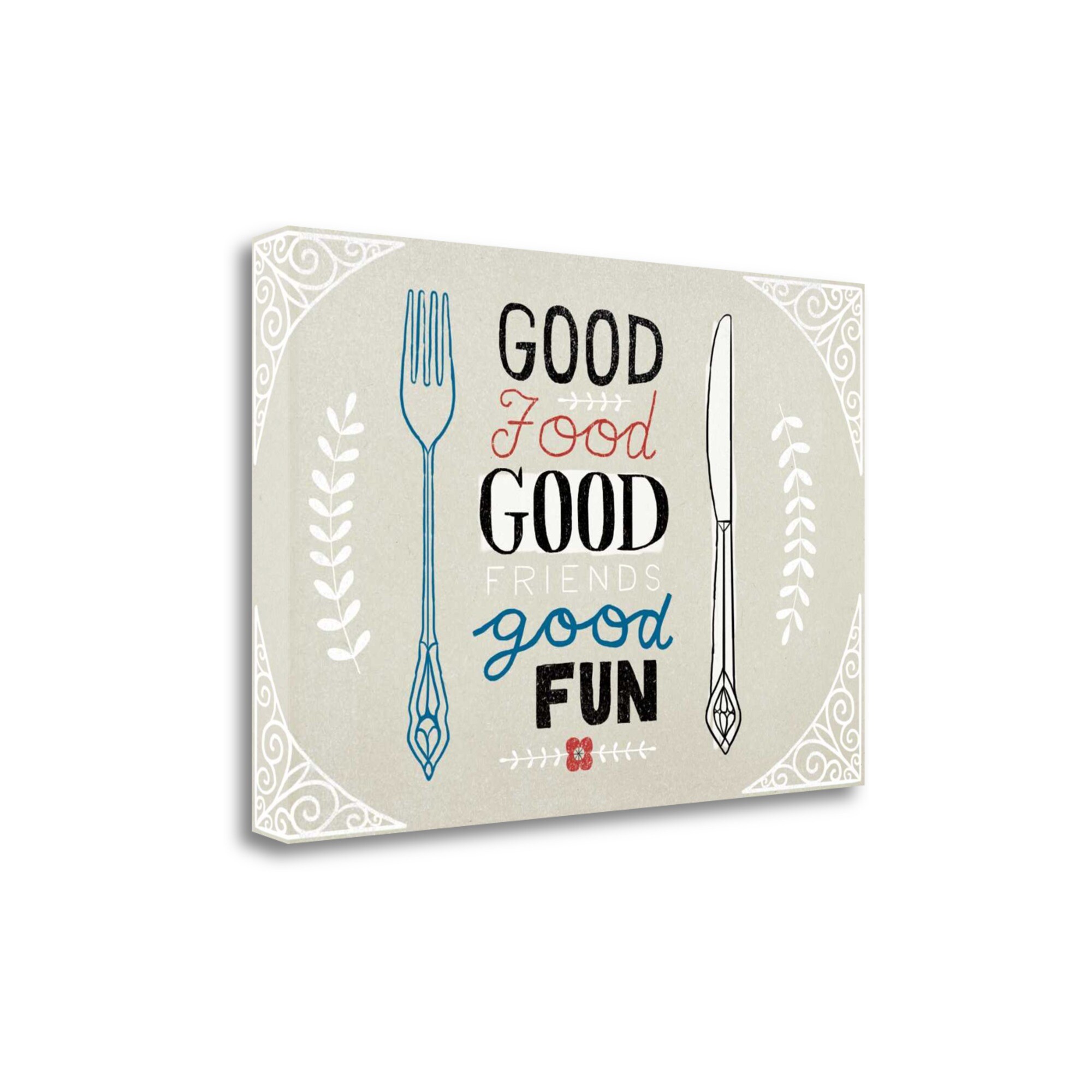 Tangletown Fine Art WA618693-2818C Good Food Friends Fun Horizontal Oliver Towne 18-in H x 28-in W Kitchen Print on Canvas