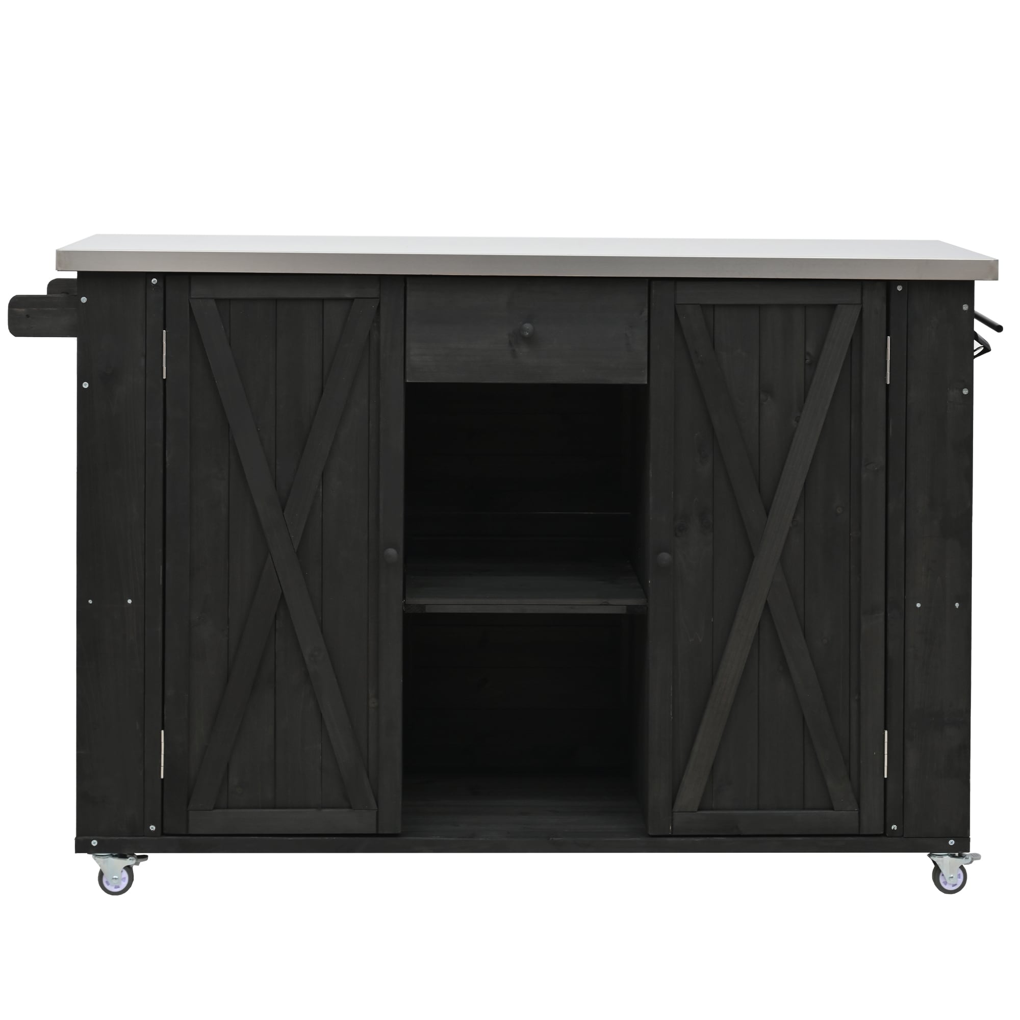 SINOFURN Stainless Steel Top Black Douglas fir Outdoor Serving Cart #SYA020226WT