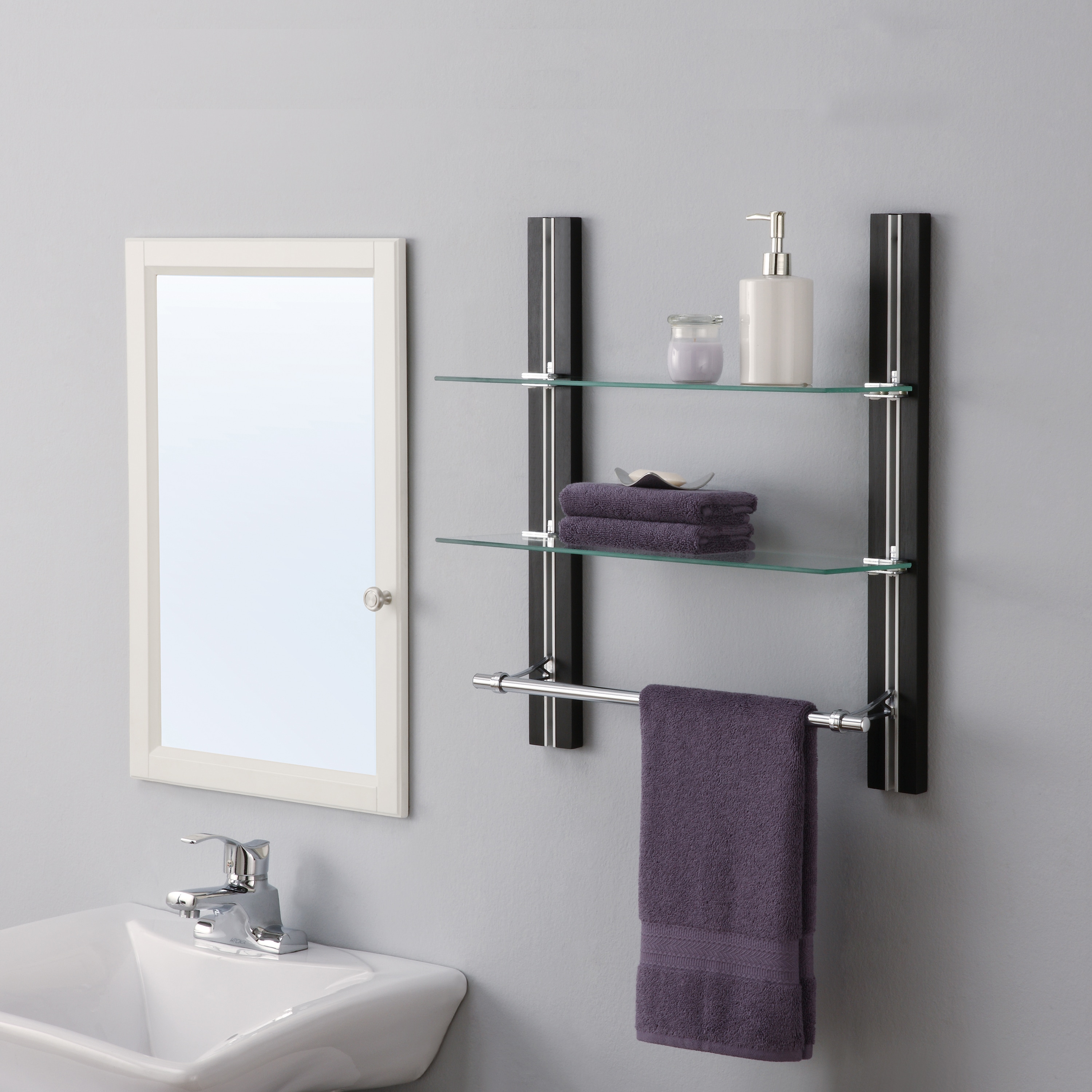 Organize It All Chrome 2-Tier Metal Wall Mount Bathroom Shelf (19.62-in x  22.5-in x 6.87-in)