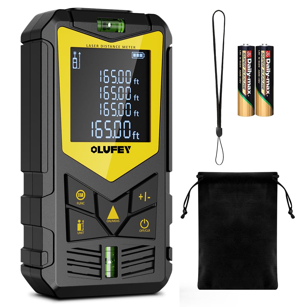 Aoibox 165 Foot Laser Distance Meter with Dual Bubble Levels LCD Display and Pythagorean Mode #LABP4YFP