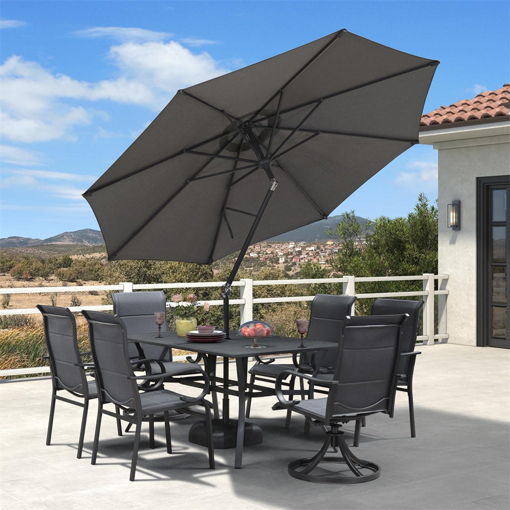 PURPLE LEAF LS03-SZXUM09-GY 9-ft Aluminum Gray Crank Market Patio Umbrella